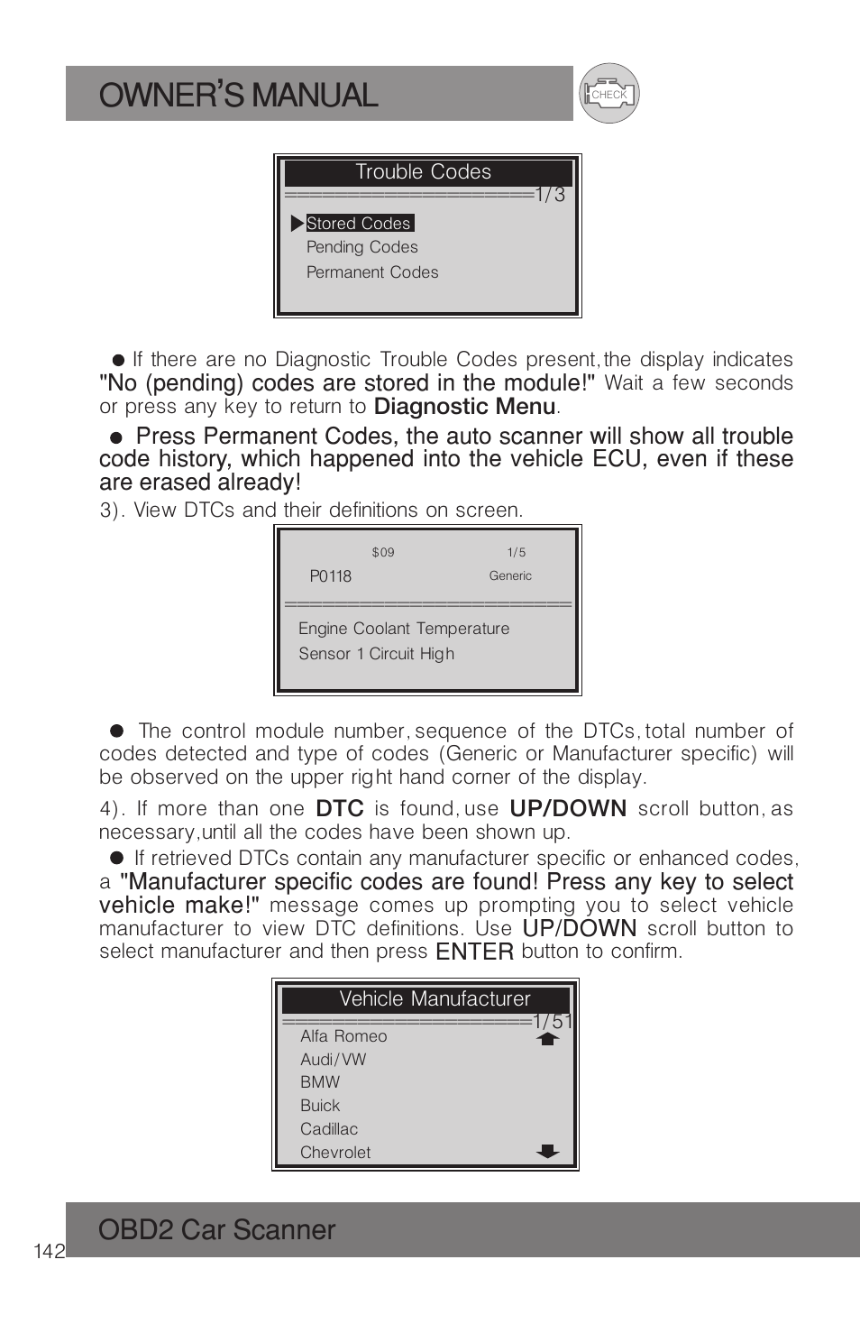 Owner s manual, Obd2 car scanner | Roadi RDT51 User Manual | Page 146 / 186