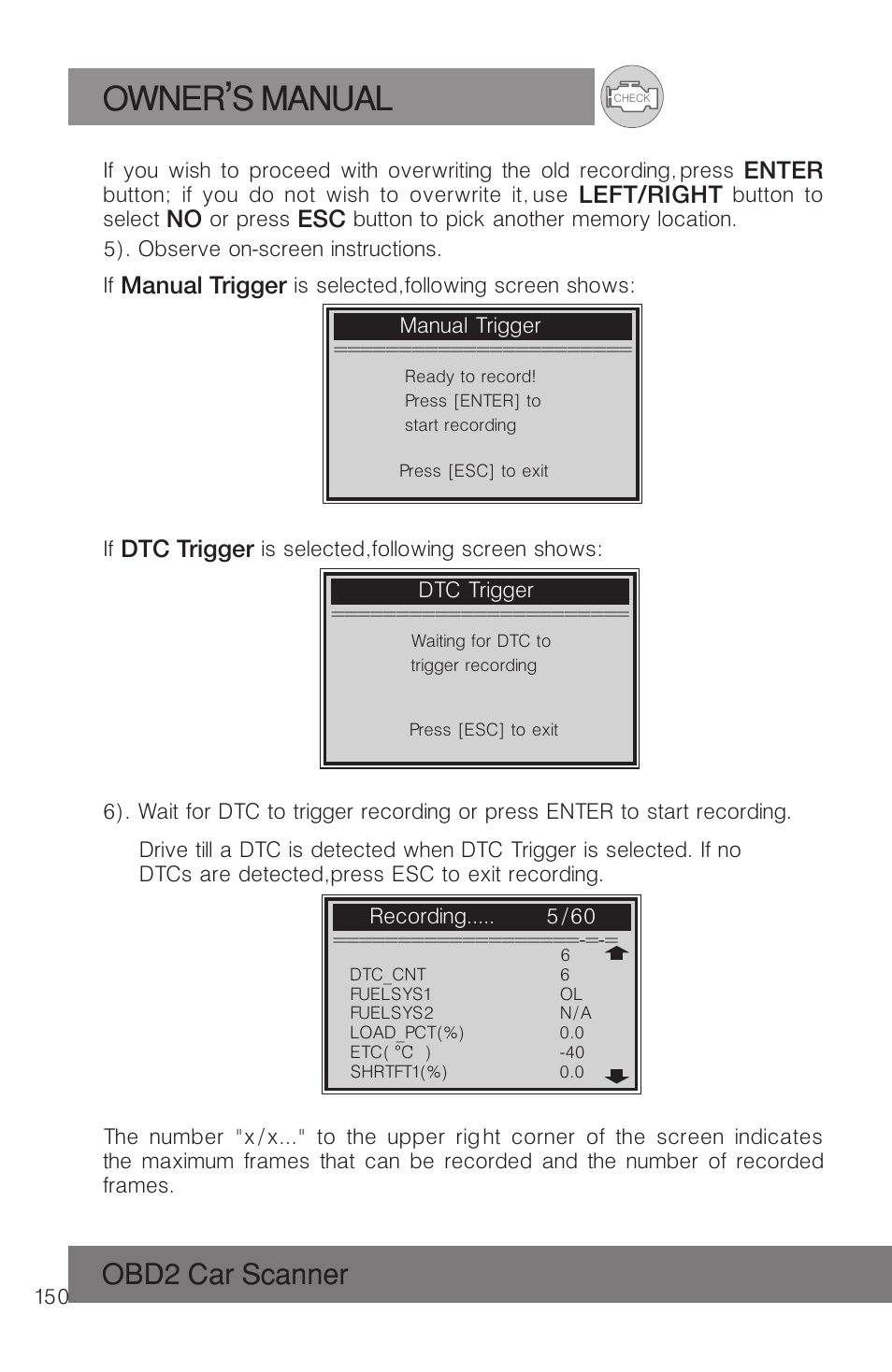 Owner s manual, Obd2 car scanner | Roadi RDT51 User Manual | Page 154 / 186