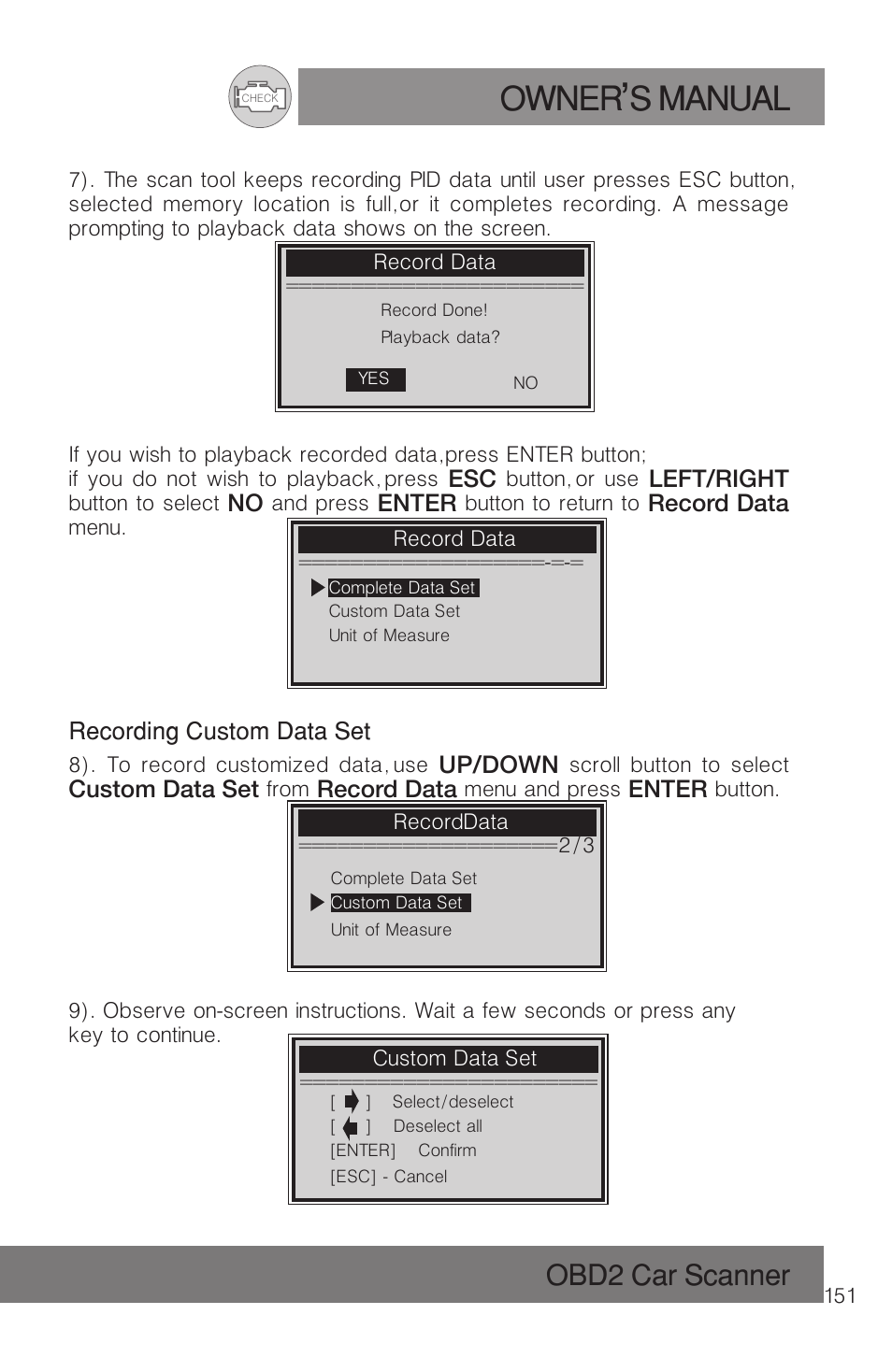 Owner s manual, Obd2 car scanner | Roadi RDT51 User Manual | Page 155 / 186