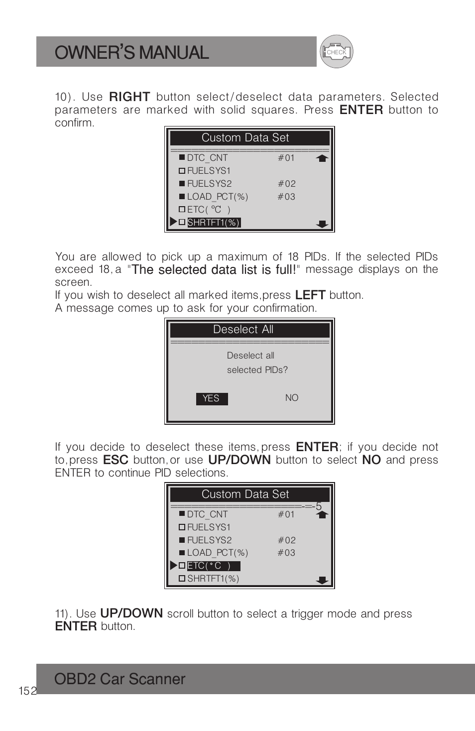 Owner s manual, Obd2 car scanner | Roadi RDT51 User Manual | Page 156 / 186