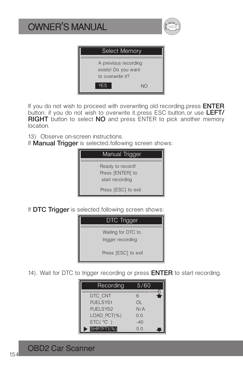 Owner s manual, Obd2 car scanner | Roadi RDT51 User Manual | Page 158 / 186