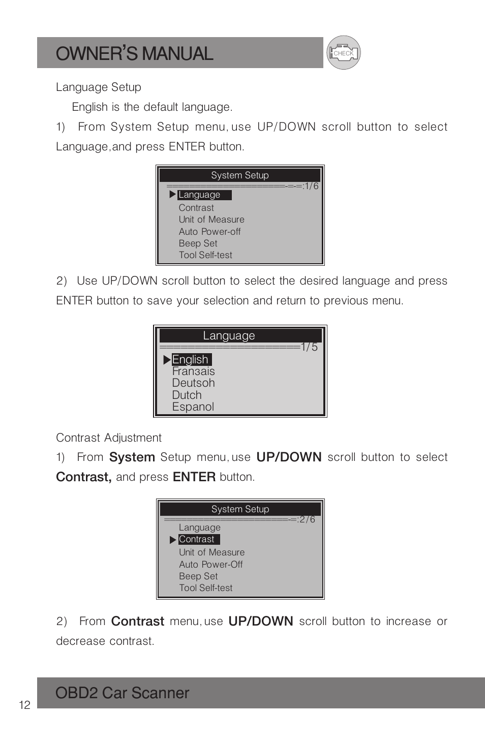 Owner s manual, Obd2 car scanner | Roadi RDT51 User Manual | Page 16 / 186