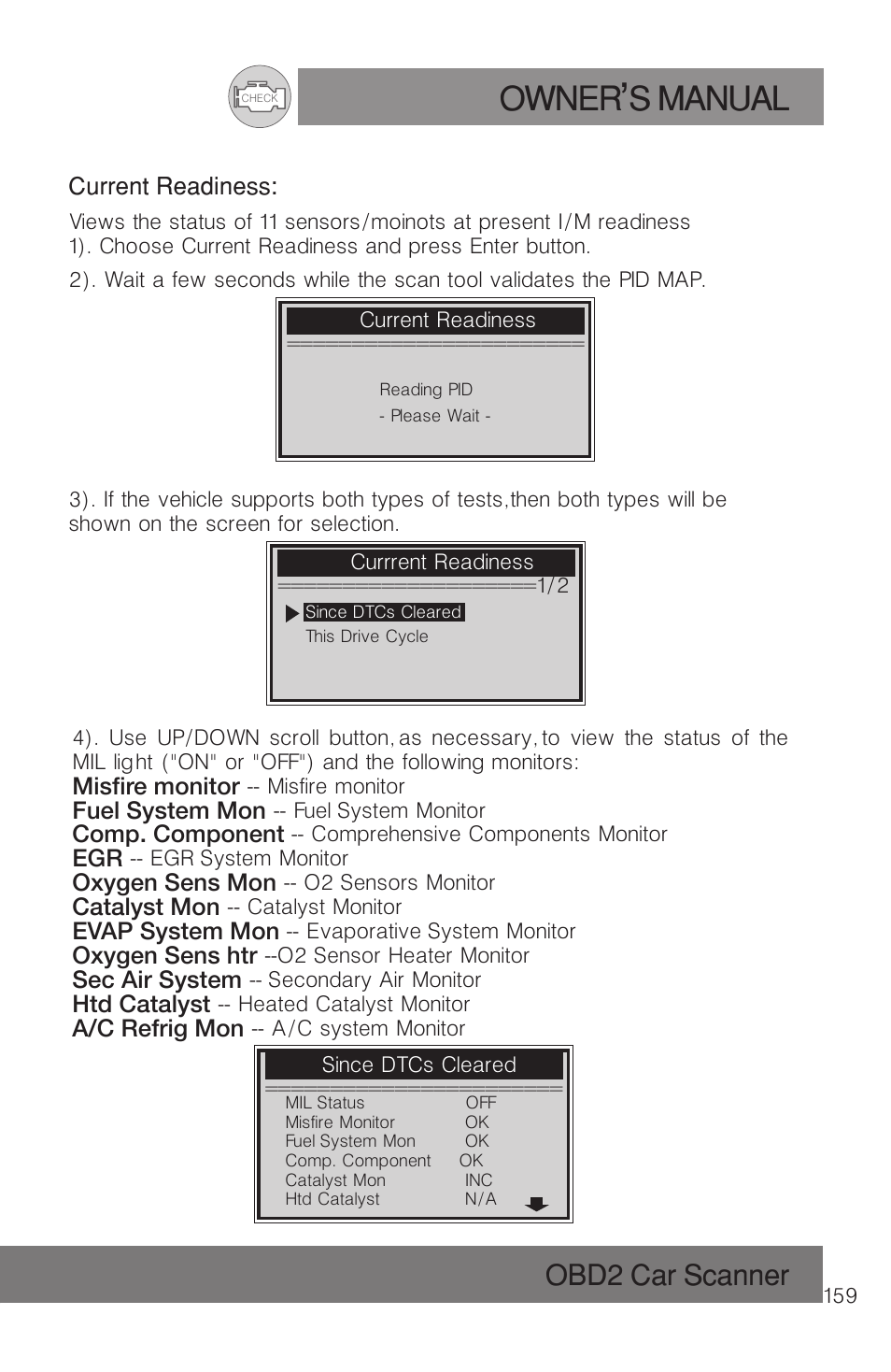 Owner s manual, Obd2 car scanner | Roadi RDT51 User Manual | Page 163 / 186