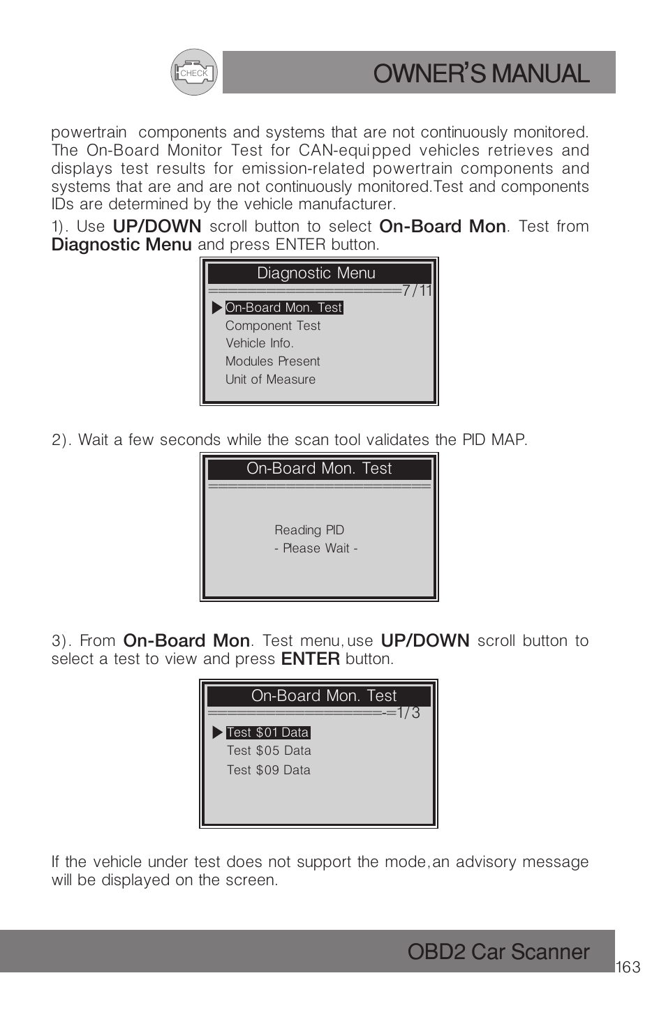 Owner s manual, Obd2 car scanner | Roadi RDT51 User Manual | Page 167 / 186