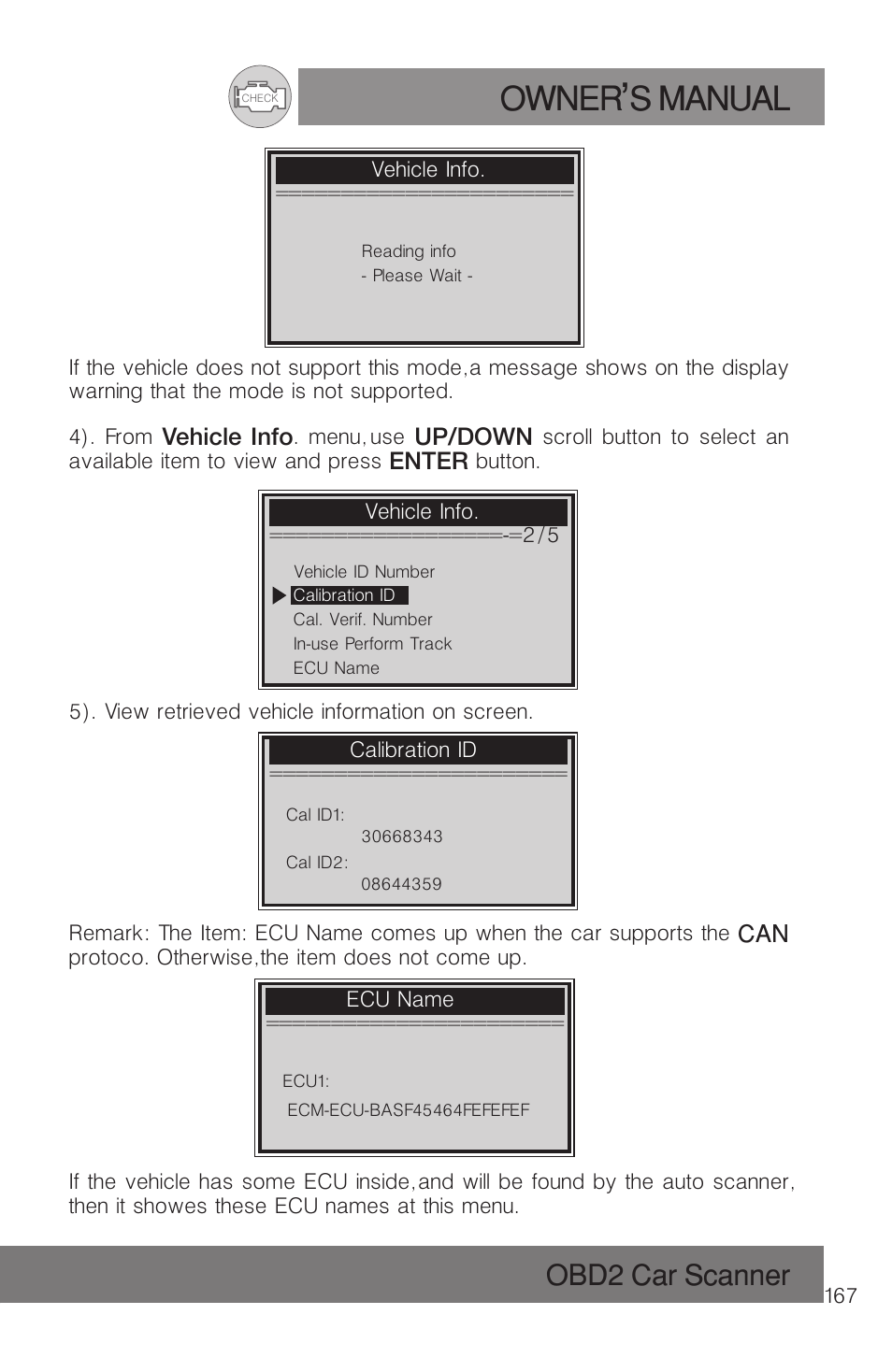 Owner s manual, Obd2 car scanner | Roadi RDT51 User Manual | Page 171 / 186