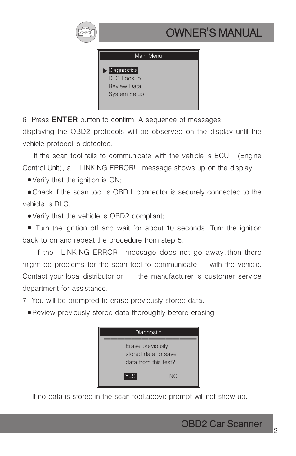 Owner s manual, Obd2 car scanner | Roadi RDT51 User Manual | Page 25 / 186
