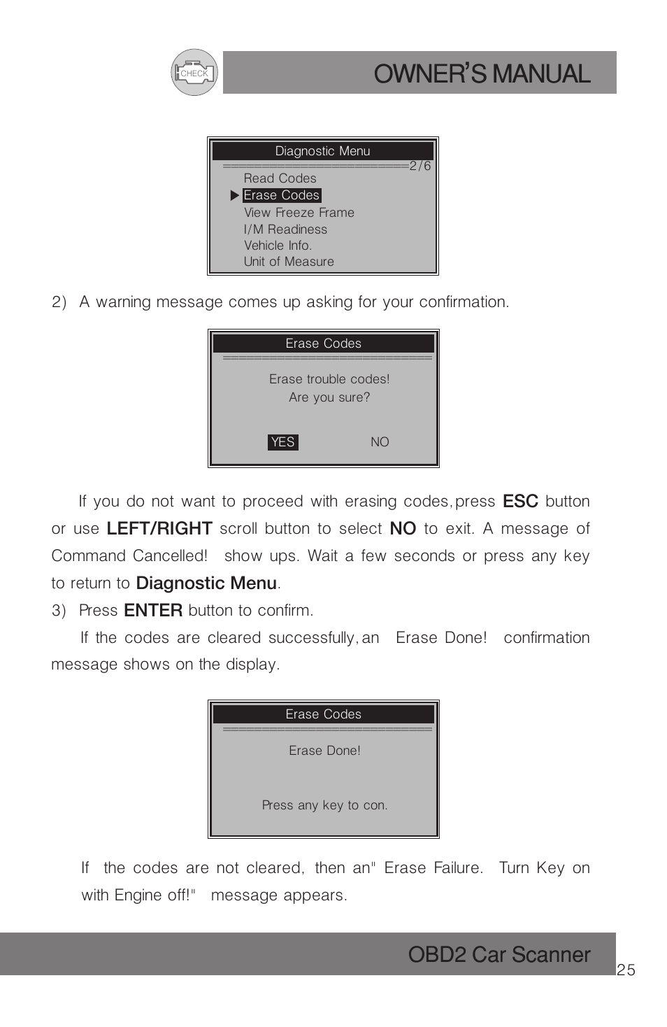 Owner s manual, Obd2 car scanner | Roadi RDT51 User Manual | Page 29 / 186