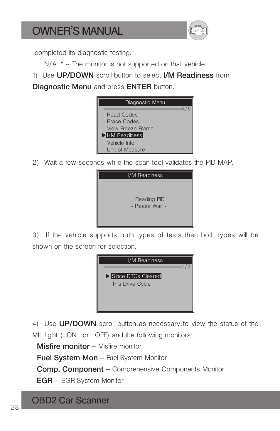 Owner s manual, Obd2 car scanner | Roadi RDT51 User Manual | Page 32 / 186