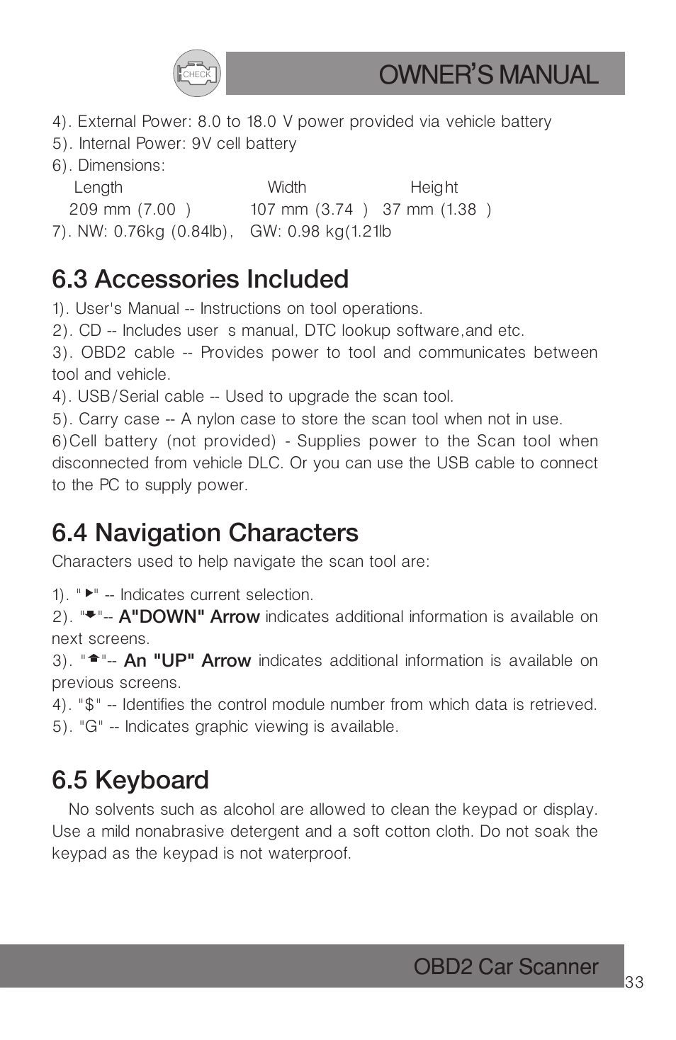 Owner s manual, 3 accessories included, 4 navigation characters | 5 keyboard | Roadi RDT51 User Manual | Page 37 / 186