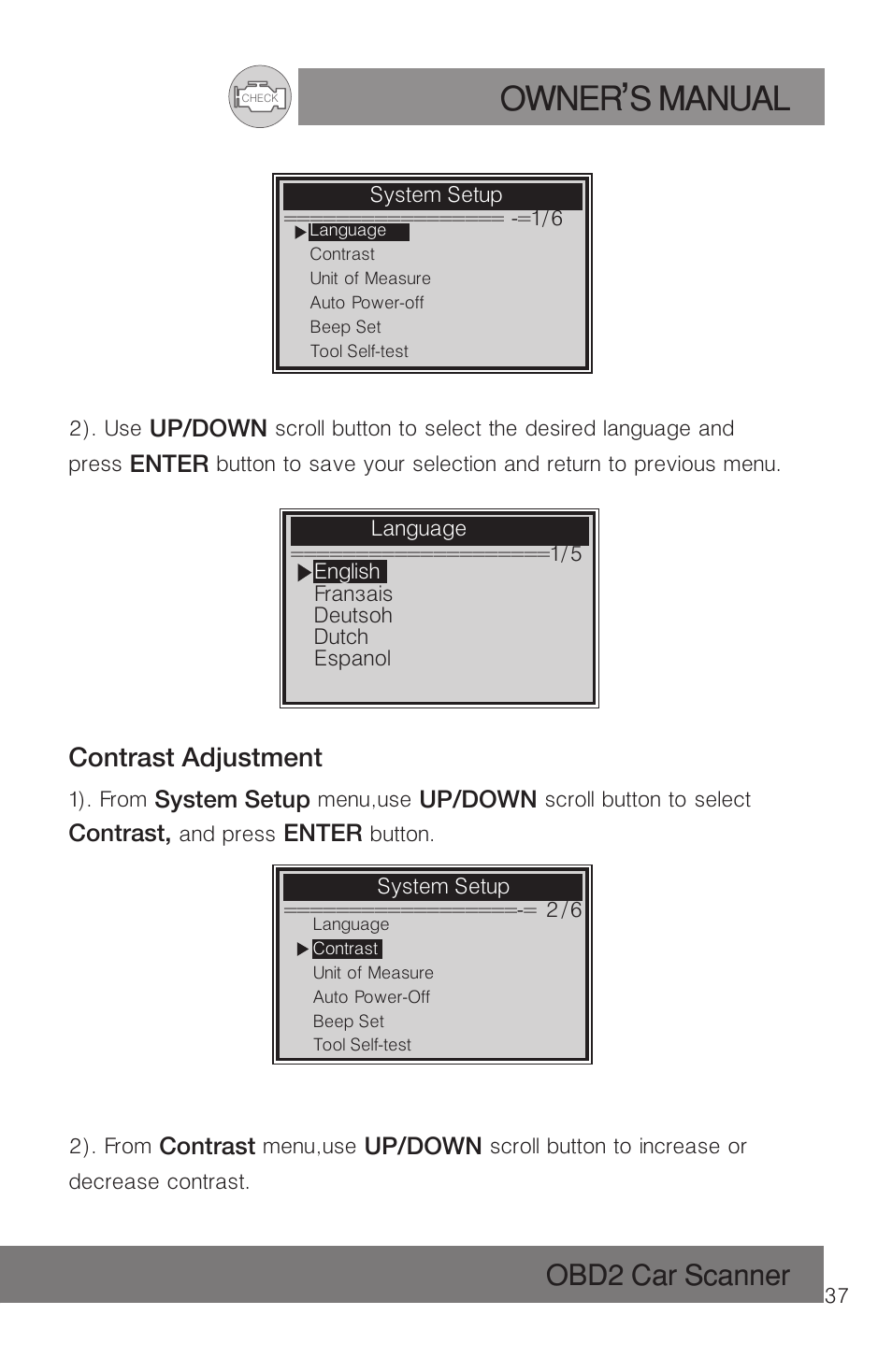 Owner s manual, Obd2 car scanner | Roadi RDT51 User Manual | Page 41 / 186