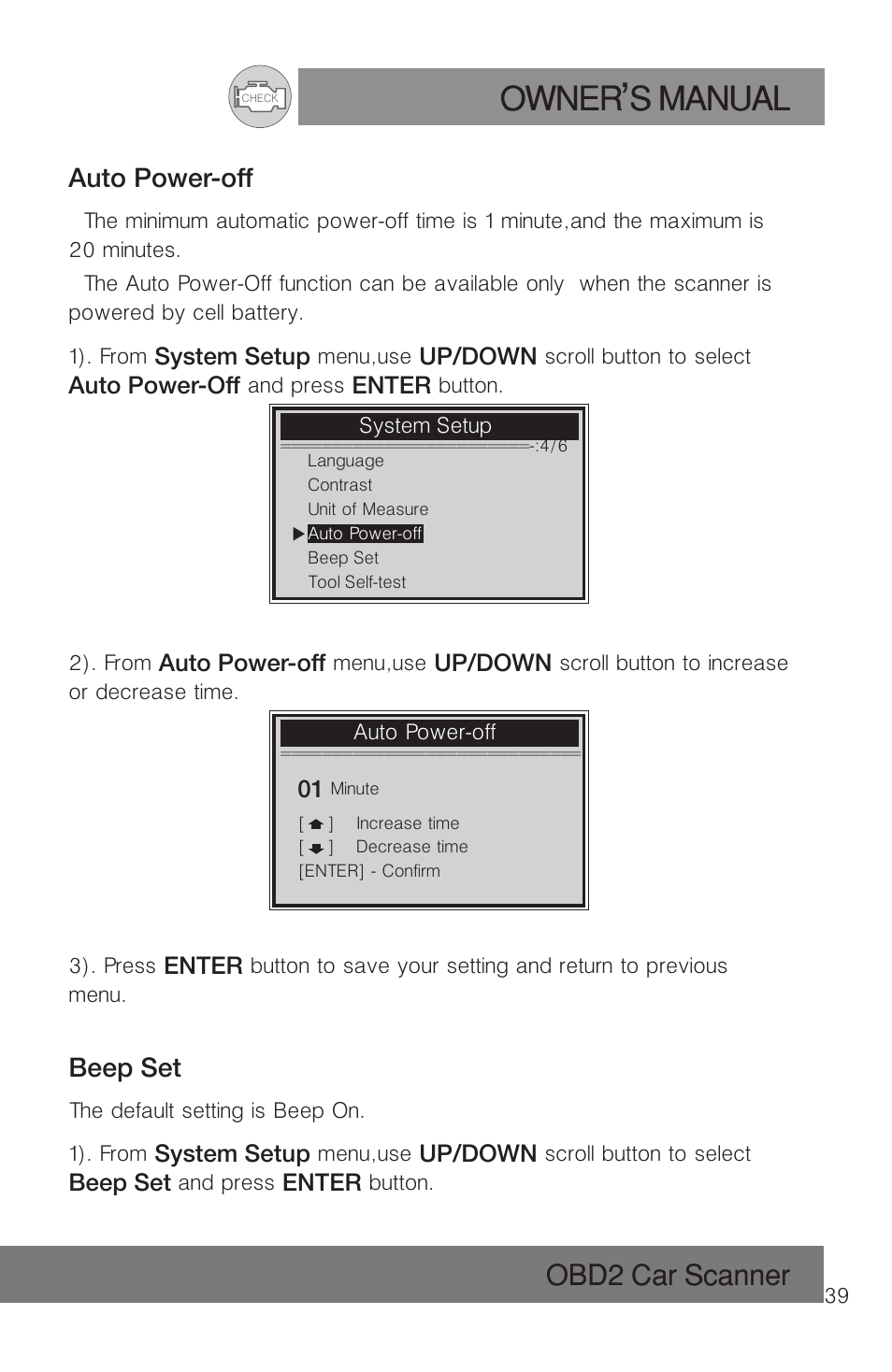 Owner s manual, Obd2 car scanner | Roadi RDT51 User Manual | Page 43 / 186