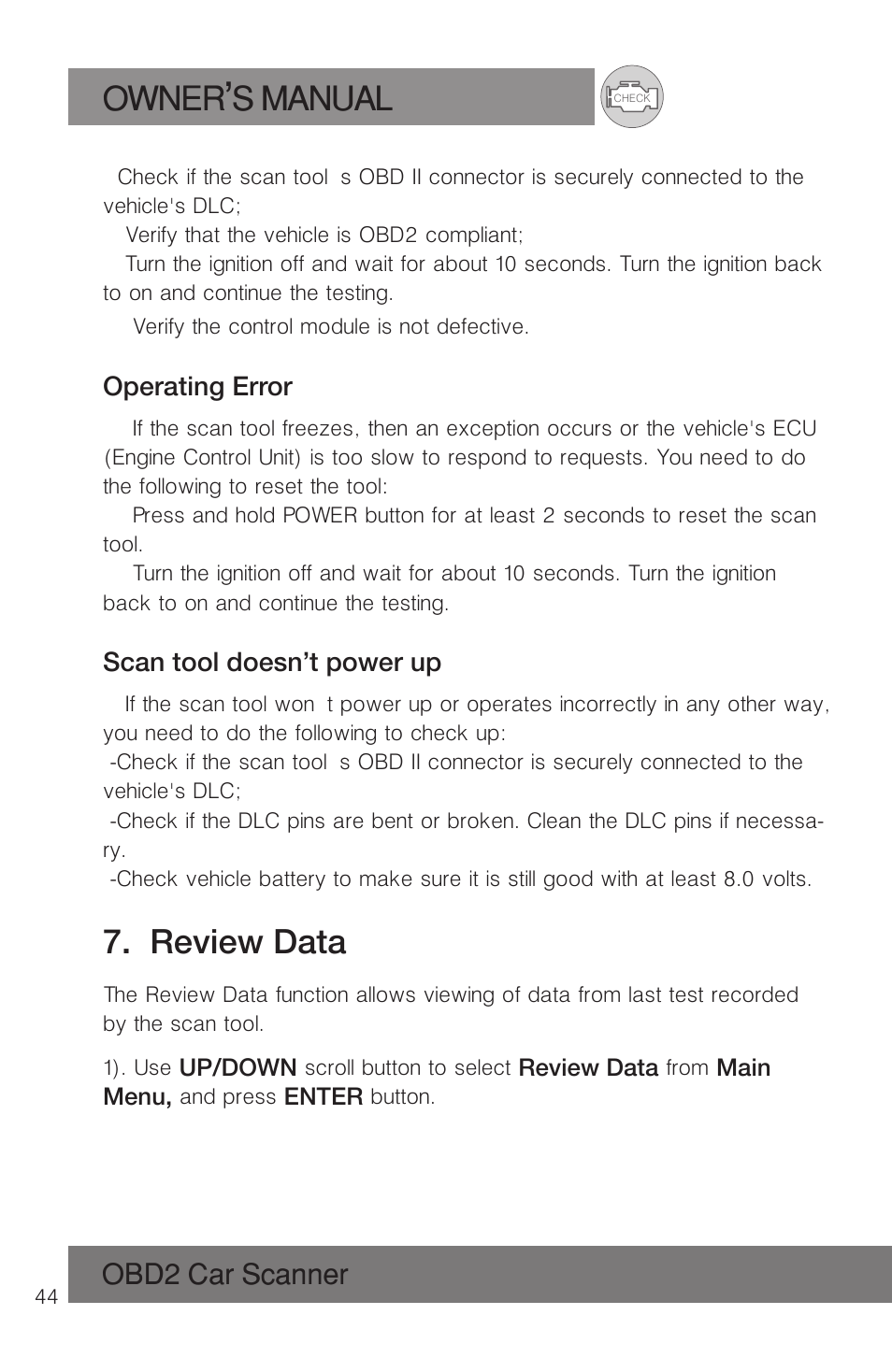 Owner s manual, Review data | Roadi RDT51 User Manual | Page 48 / 186