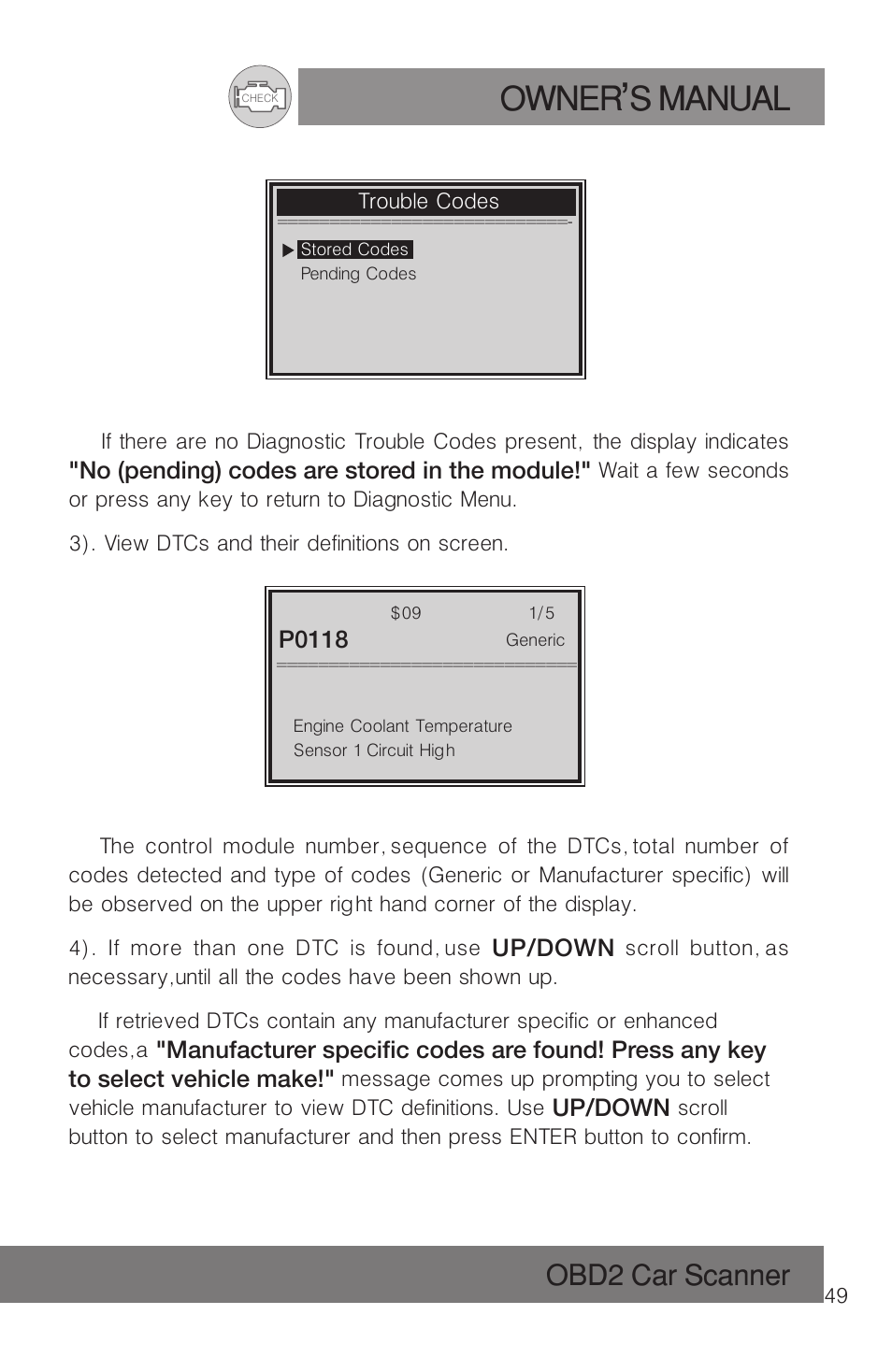 Owner s manual, Obd2 car scanner | Roadi RDT51 User Manual | Page 53 / 186