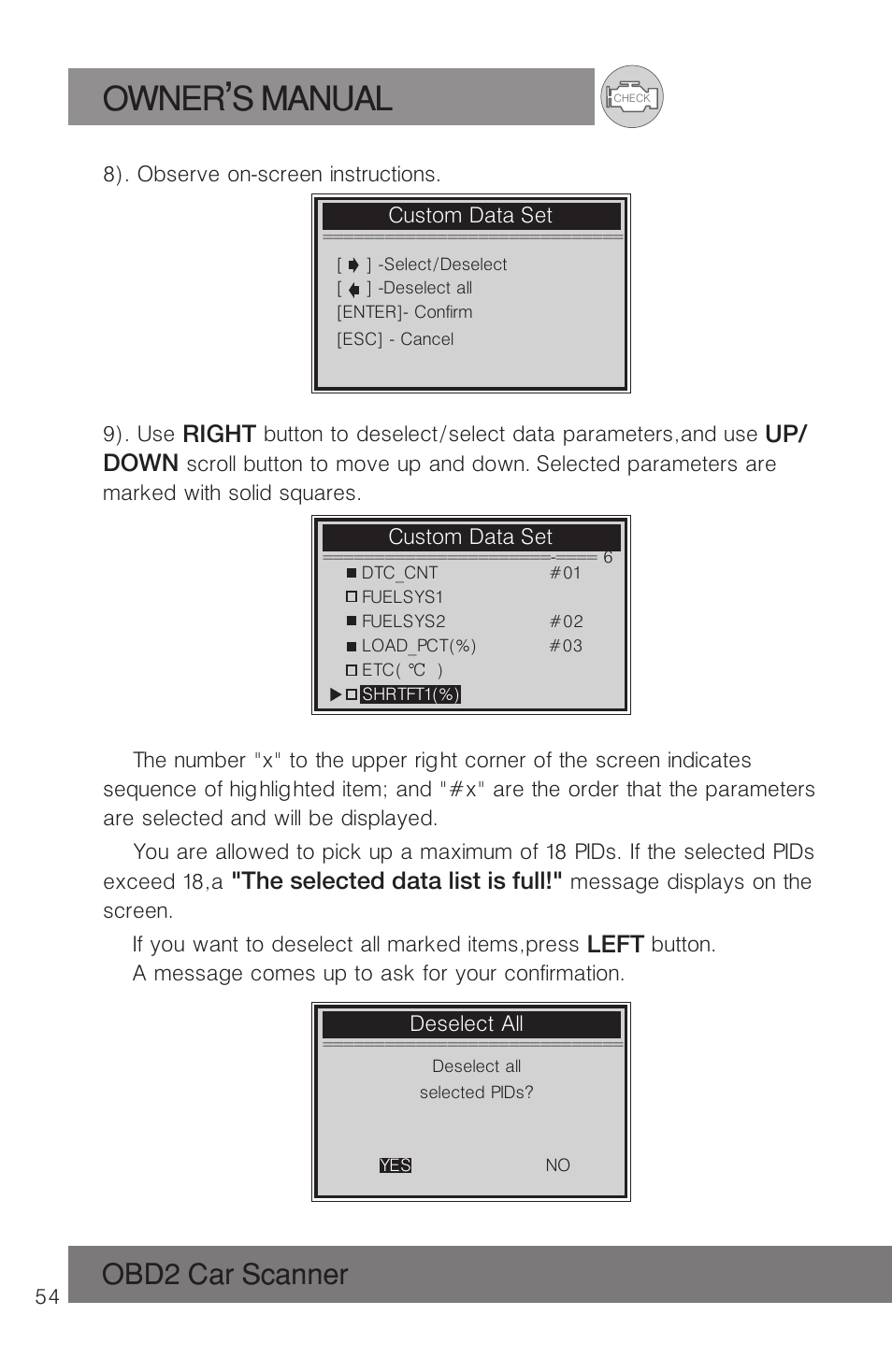 Owner s manual, Obd2 car scanner | Roadi RDT51 User Manual | Page 58 / 186