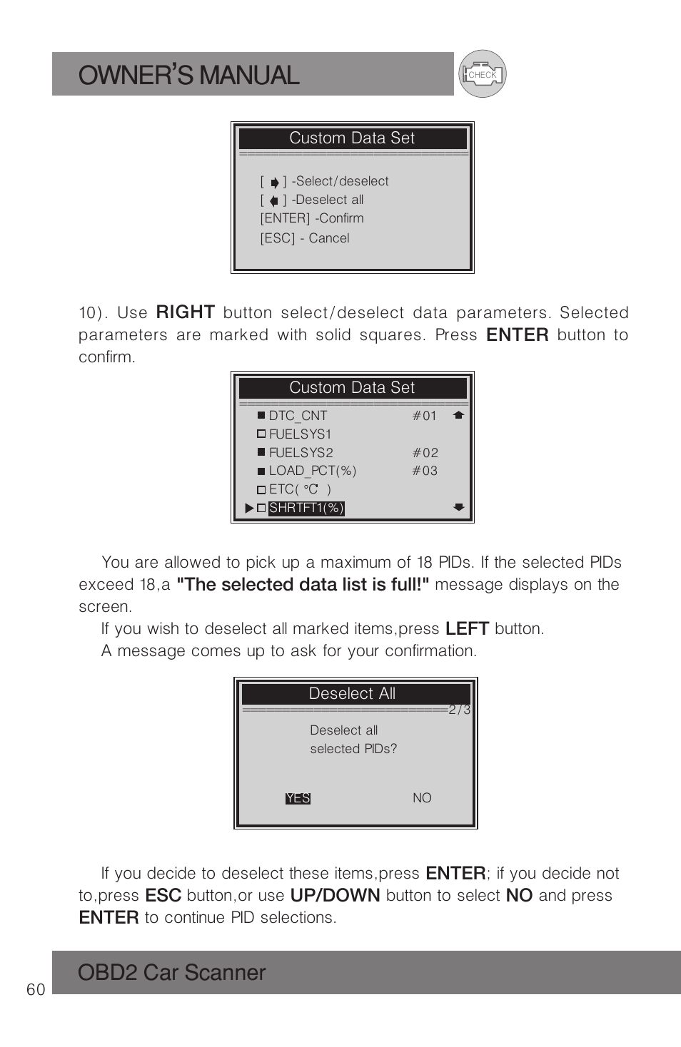 Owner s manual, Obd2 car scanner | Roadi RDT51 User Manual | Page 64 / 186