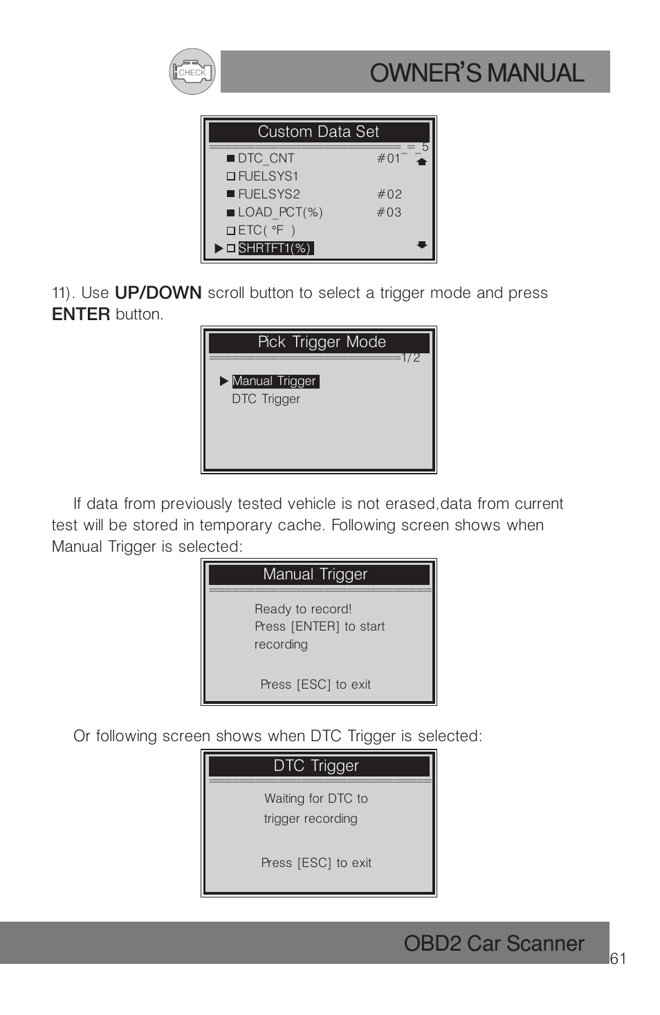 Owner s manual, Obd2 car scanner | Roadi RDT51 User Manual | Page 65 / 186