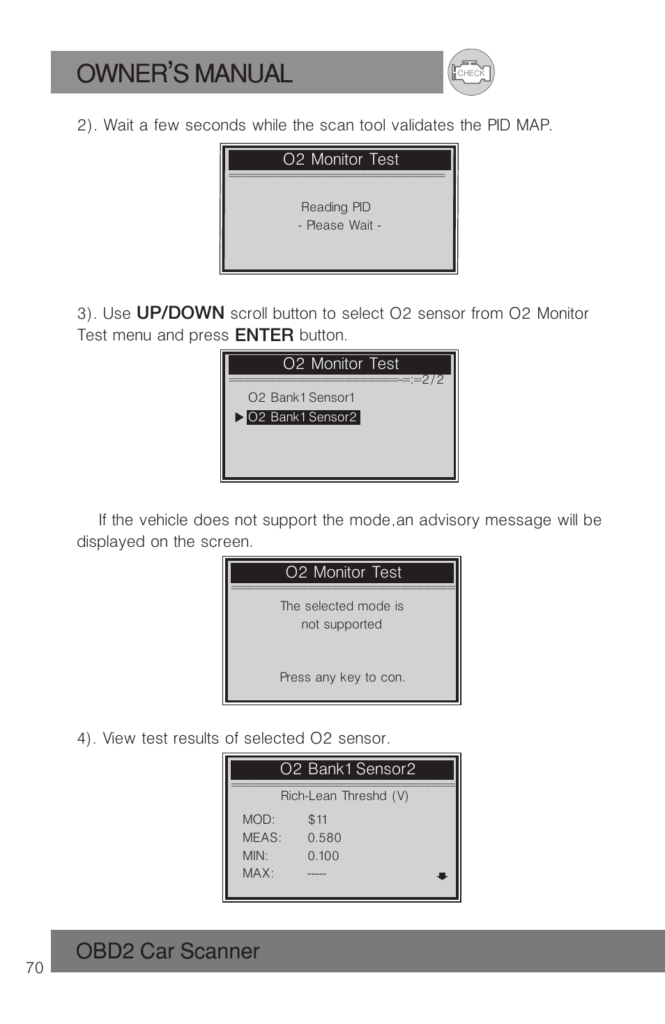Owner s manual, Obd2 car scanner | Roadi RDT51 User Manual | Page 74 / 186