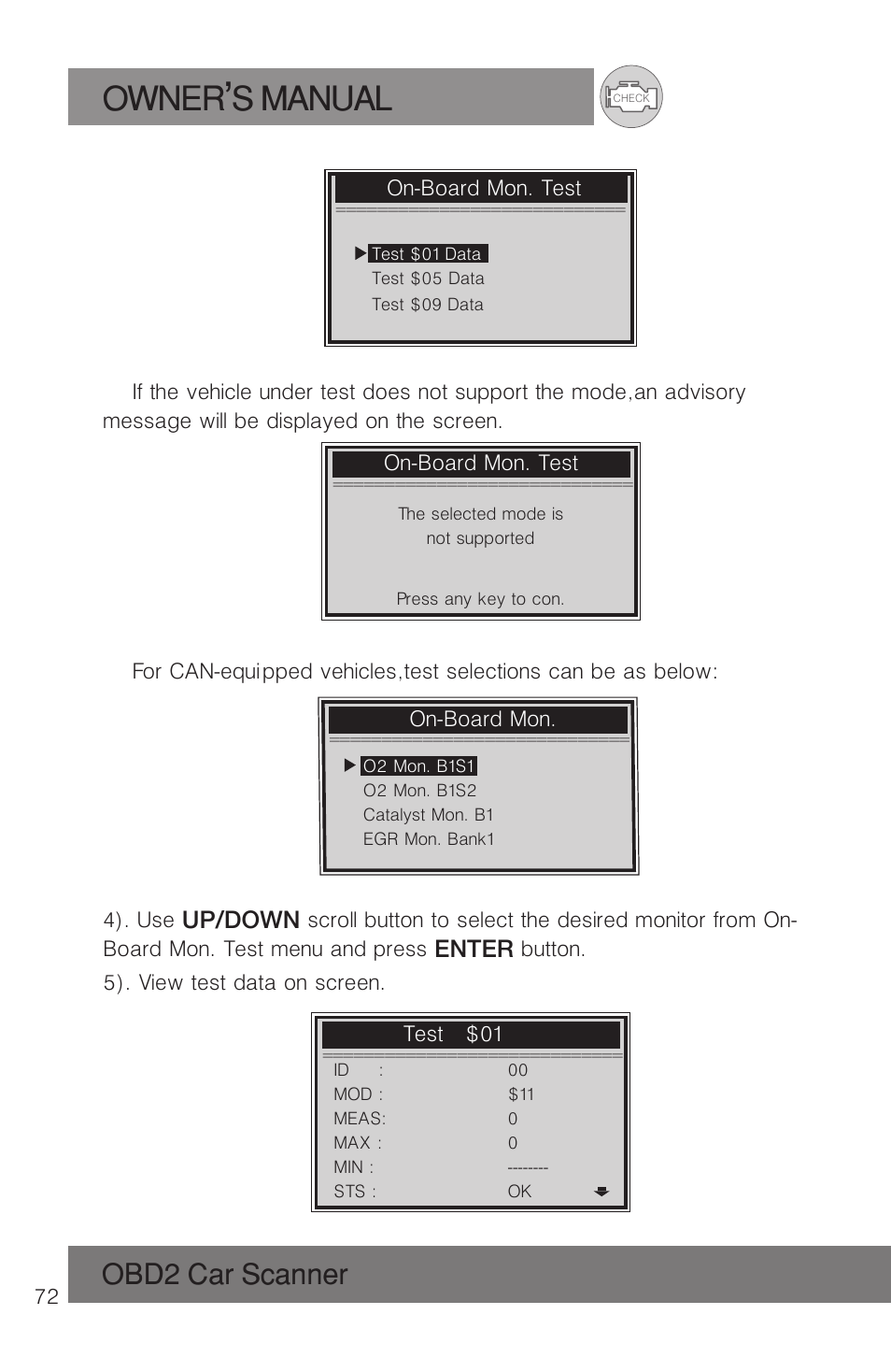 Owner s manual, Obd2 car scanner | Roadi RDT51 User Manual | Page 76 / 186