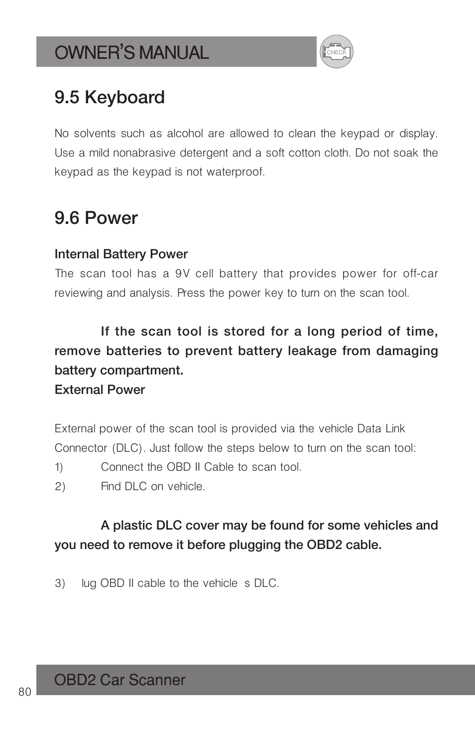 Owner s manual, 5 keyboard, 6 power | Obd2 car scanner | Roadi RDT51 User Manual | Page 84 / 186