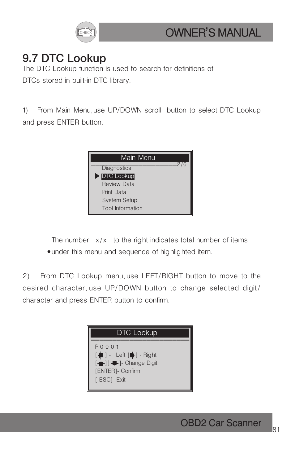 Owner s manual, 7 dtc lookup, Obd2 car scanner | Roadi RDT51 User Manual | Page 85 / 186