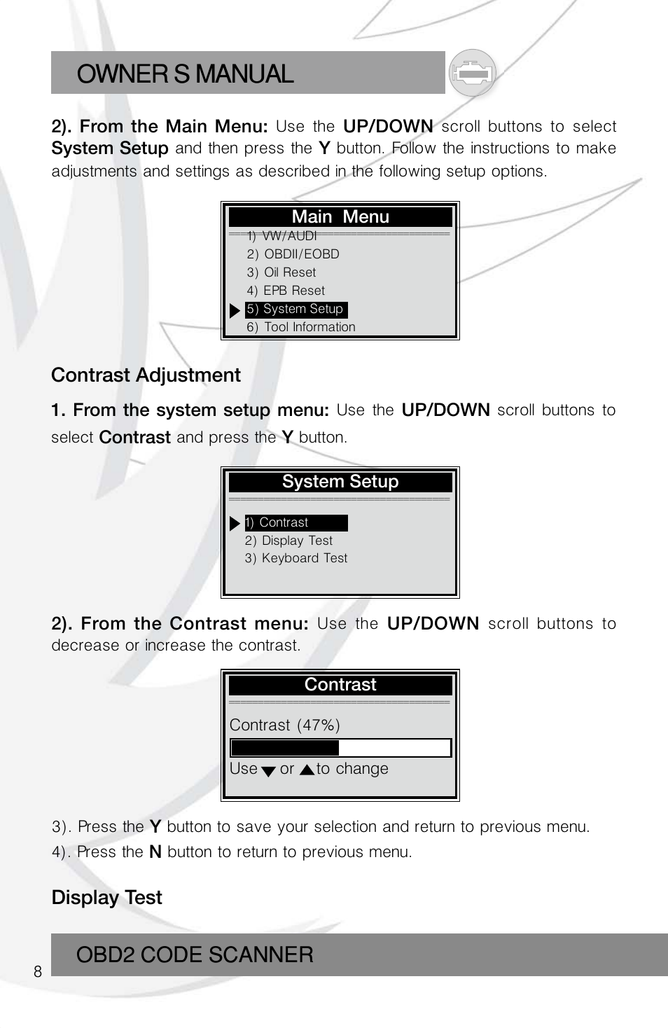 Owner s manual, Obd2 code scanner | Roadi RDT55 User Manual | Page 10 / 30