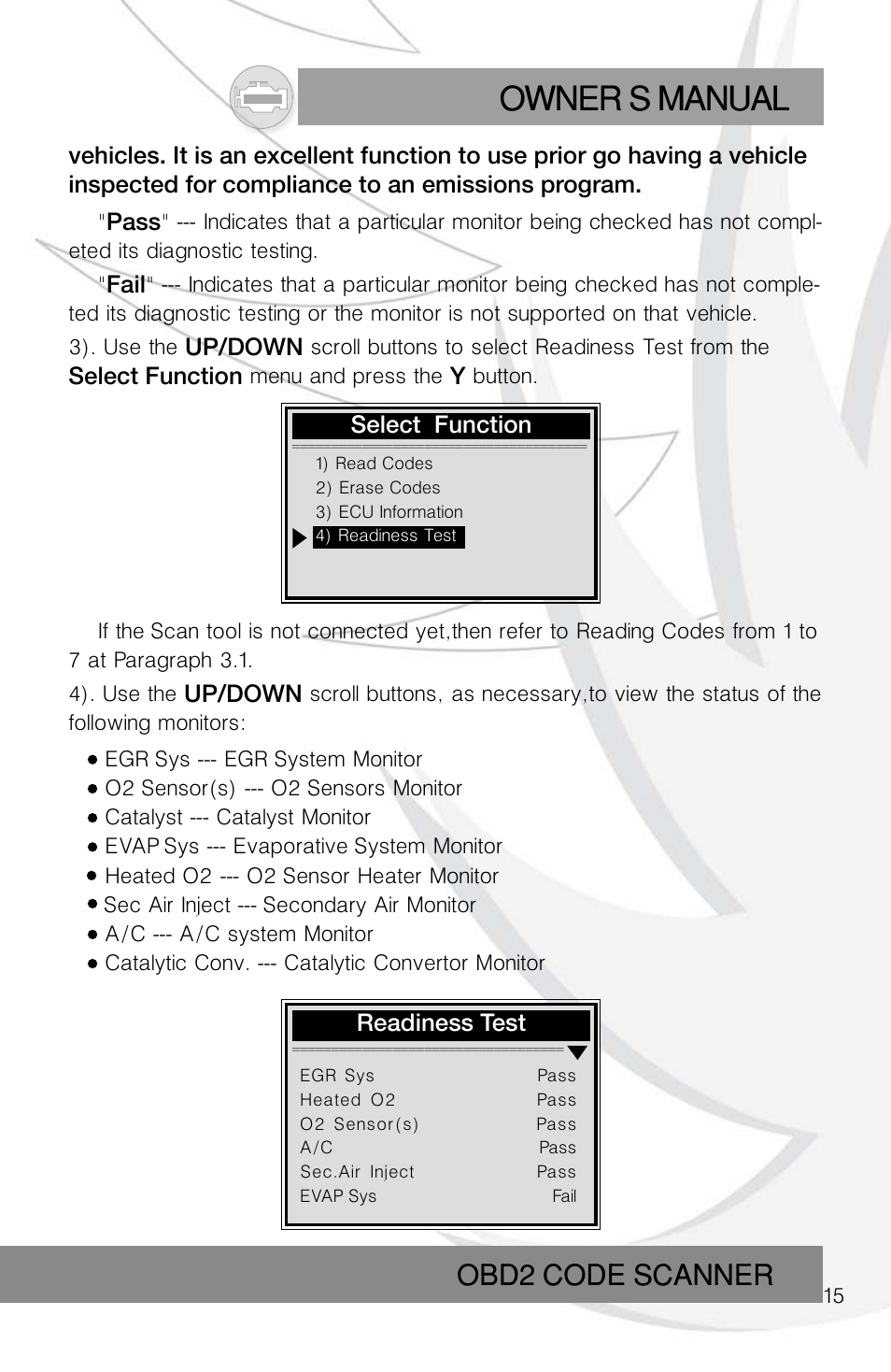 Owner s manual, Obd2 code scanner | Roadi RDT55 User Manual | Page 17 / 30