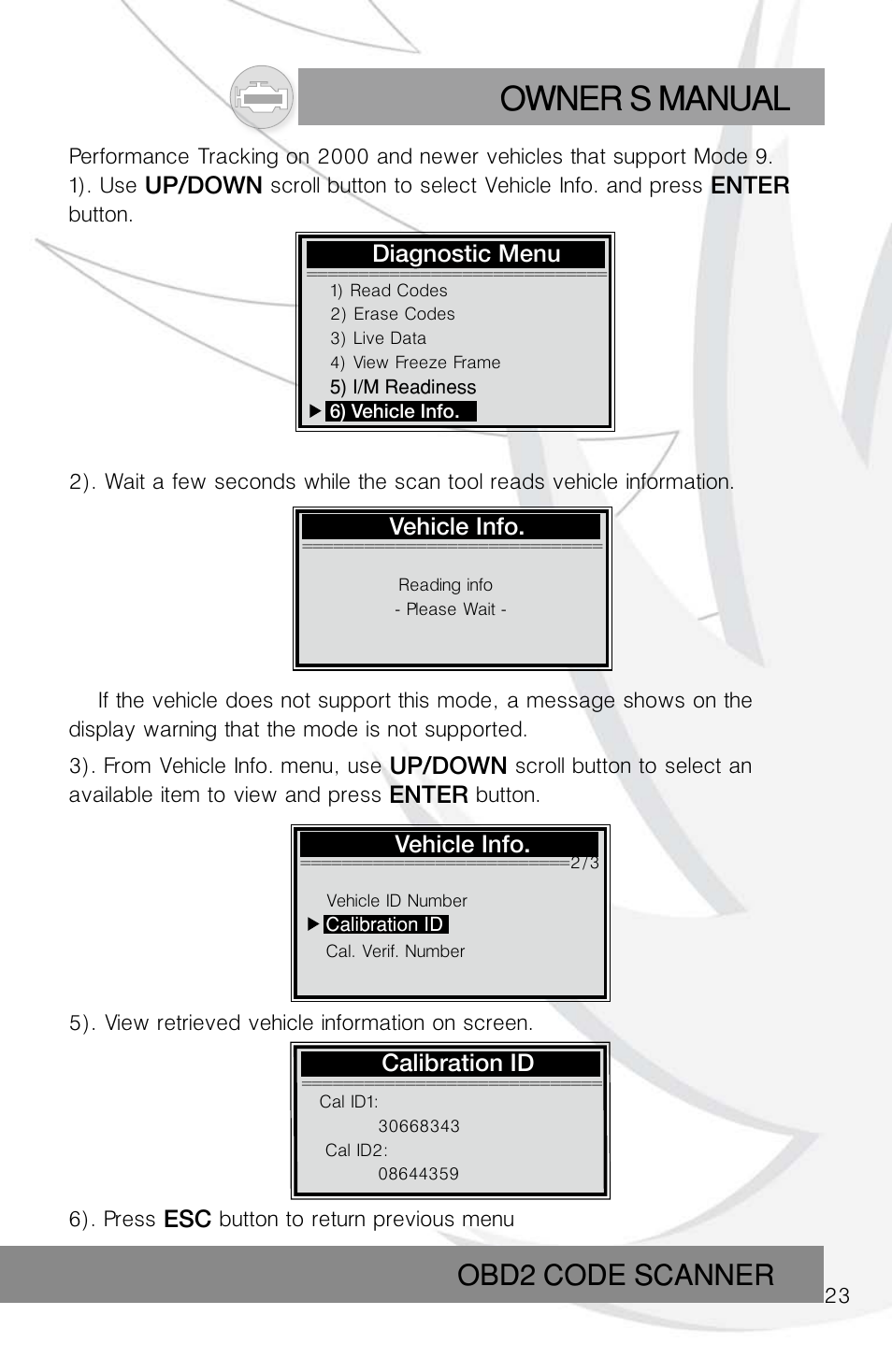 Owner s manual, Obd2 code scanner | Roadi RDT55 User Manual | Page 25 / 30