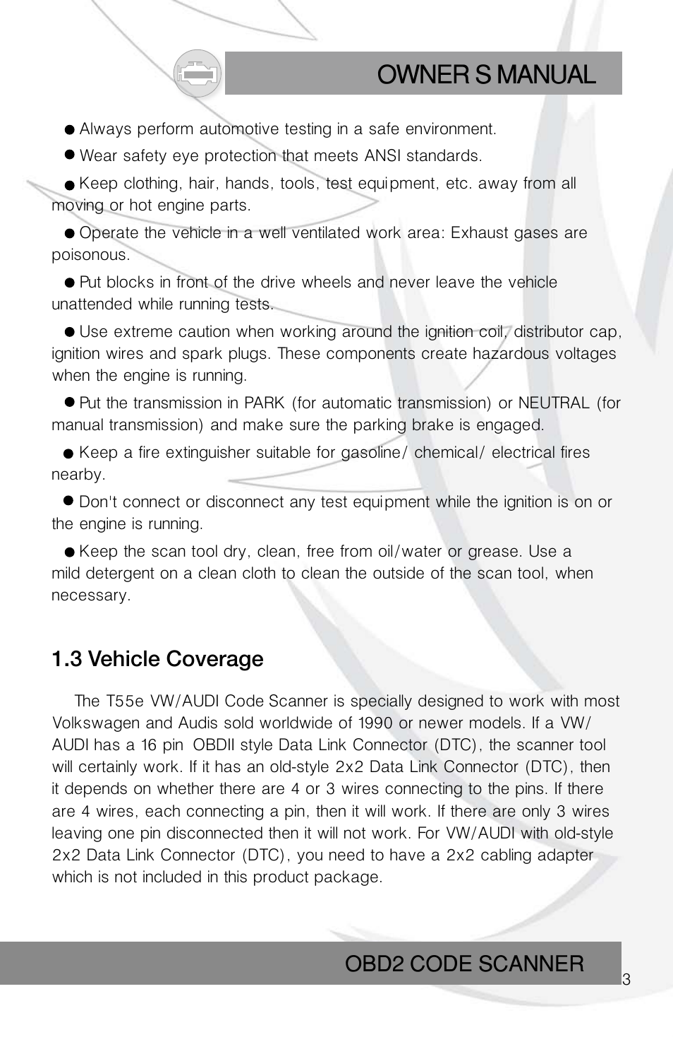 Owner s manual | Roadi RDT55 User Manual | Page 5 / 30