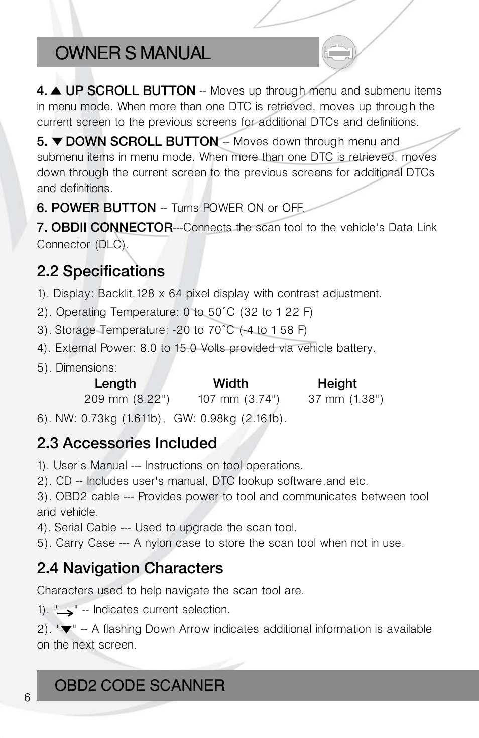 Owner s manual | Roadi RDT55 User Manual | Page 8 / 30