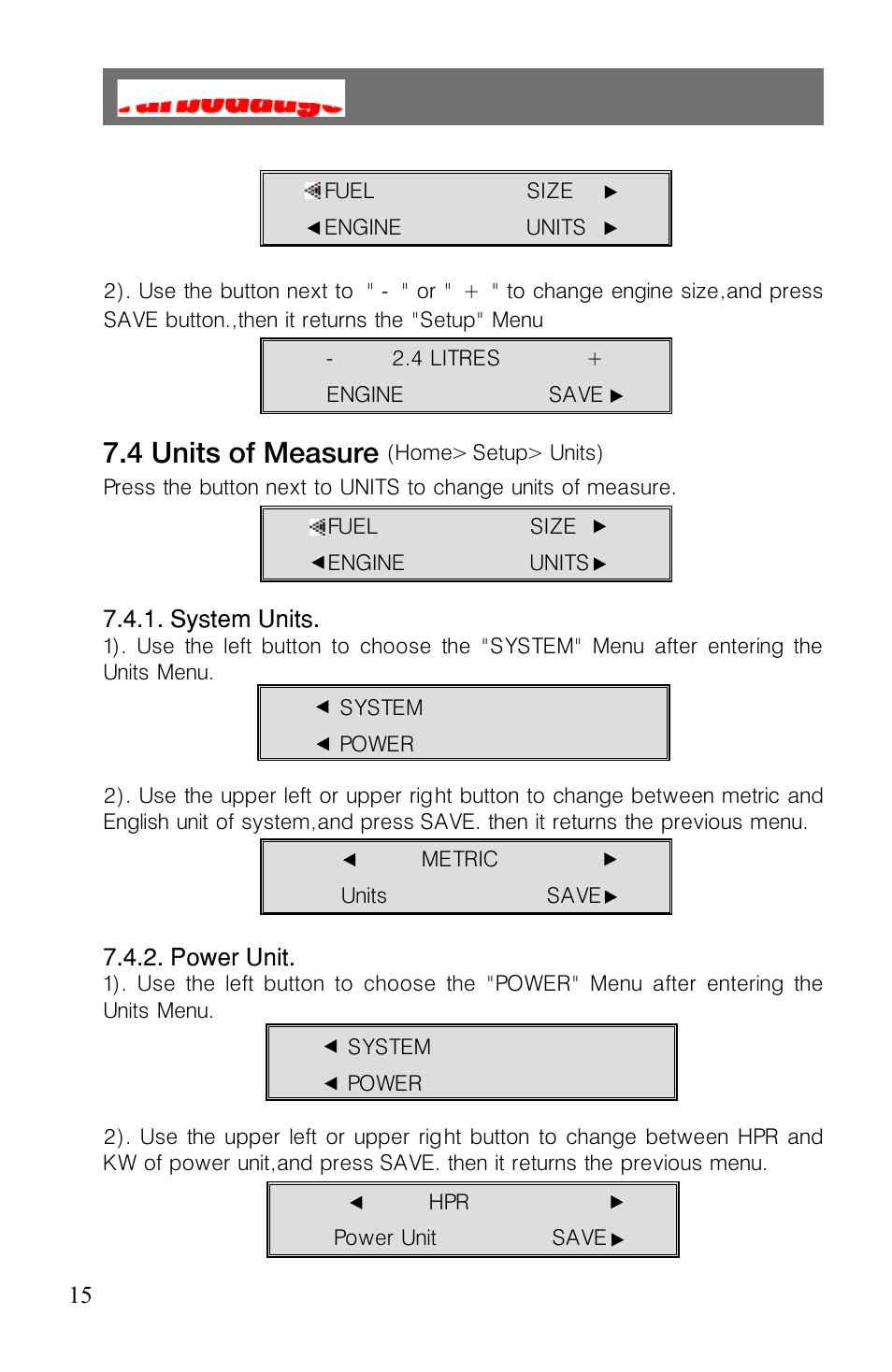 4 units of measure | Roadi Turbo Gauge User Manual | Page 17 / 27