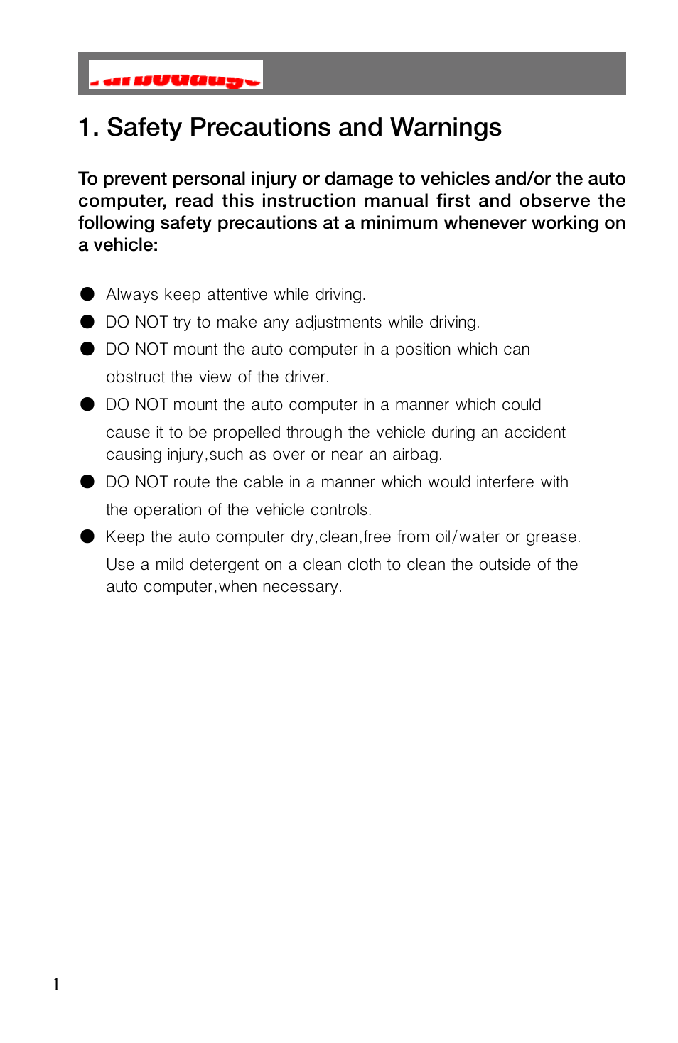 Safety precautions and warnings | Roadi Turbo Gauge User Manual | Page 3 / 27