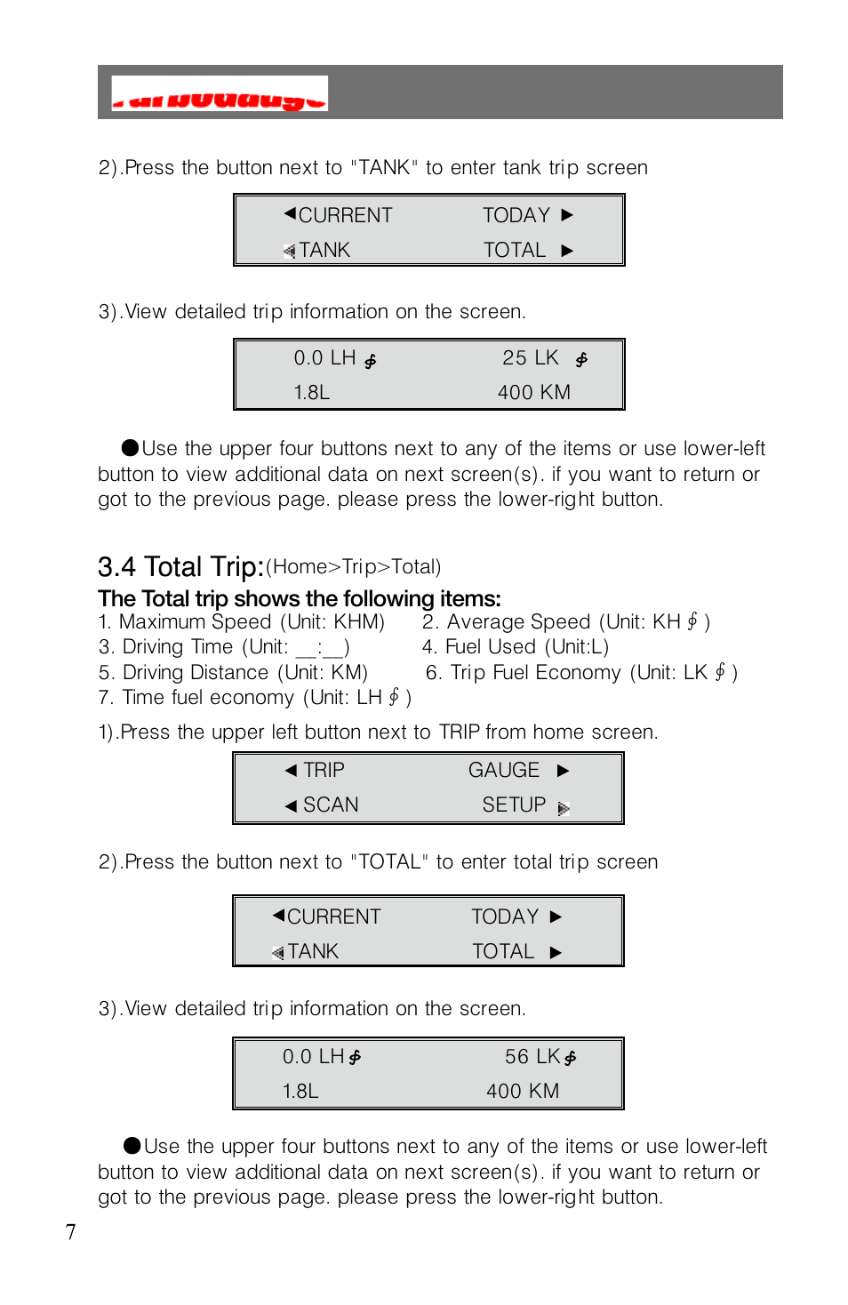 4 total trip | Roadi Turbo Gauge User Manual | Page 9 / 27