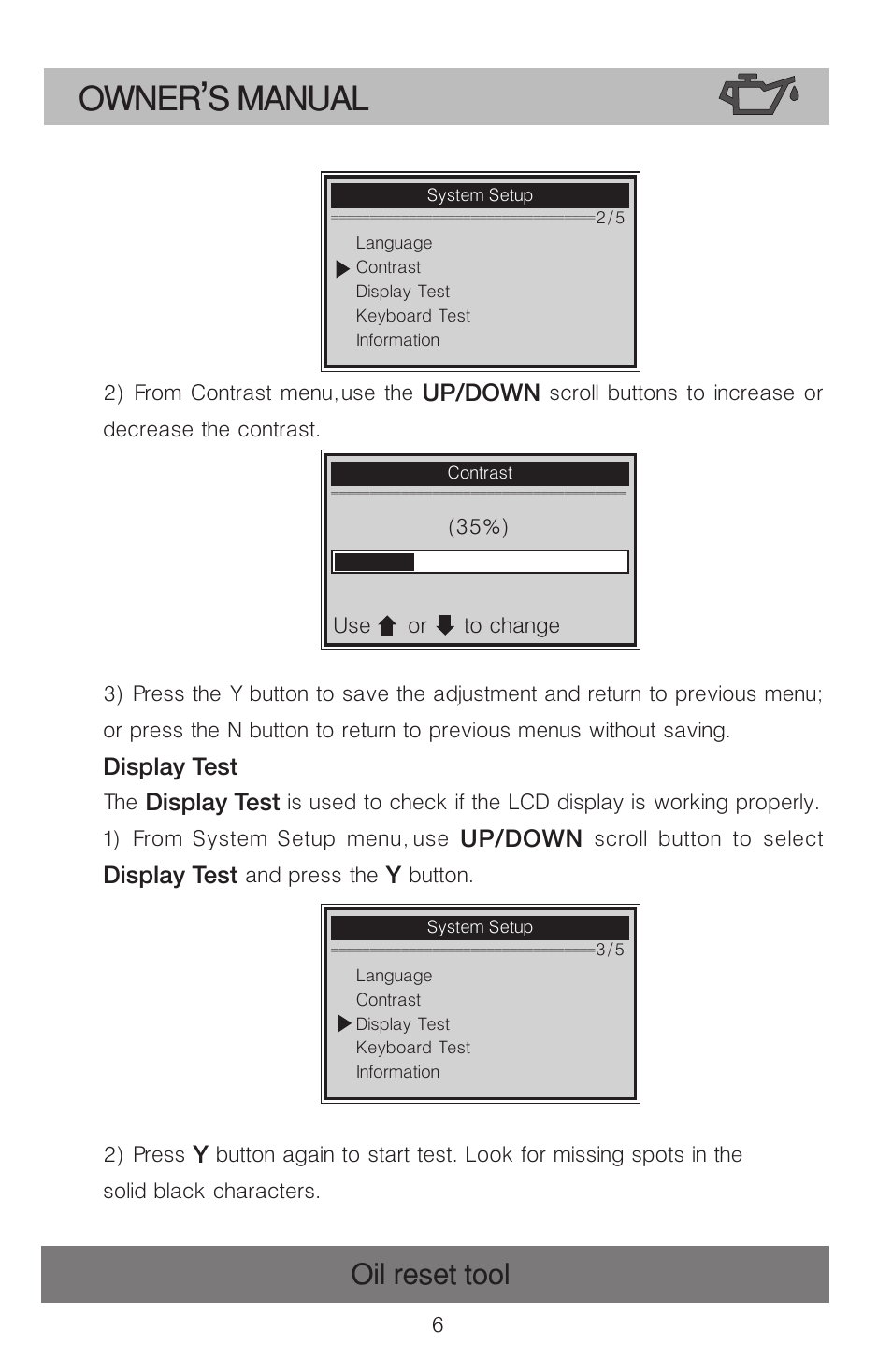 Owner s manual, Oil reset tool | Roadi OT900 User Manual | Page 7 / 38