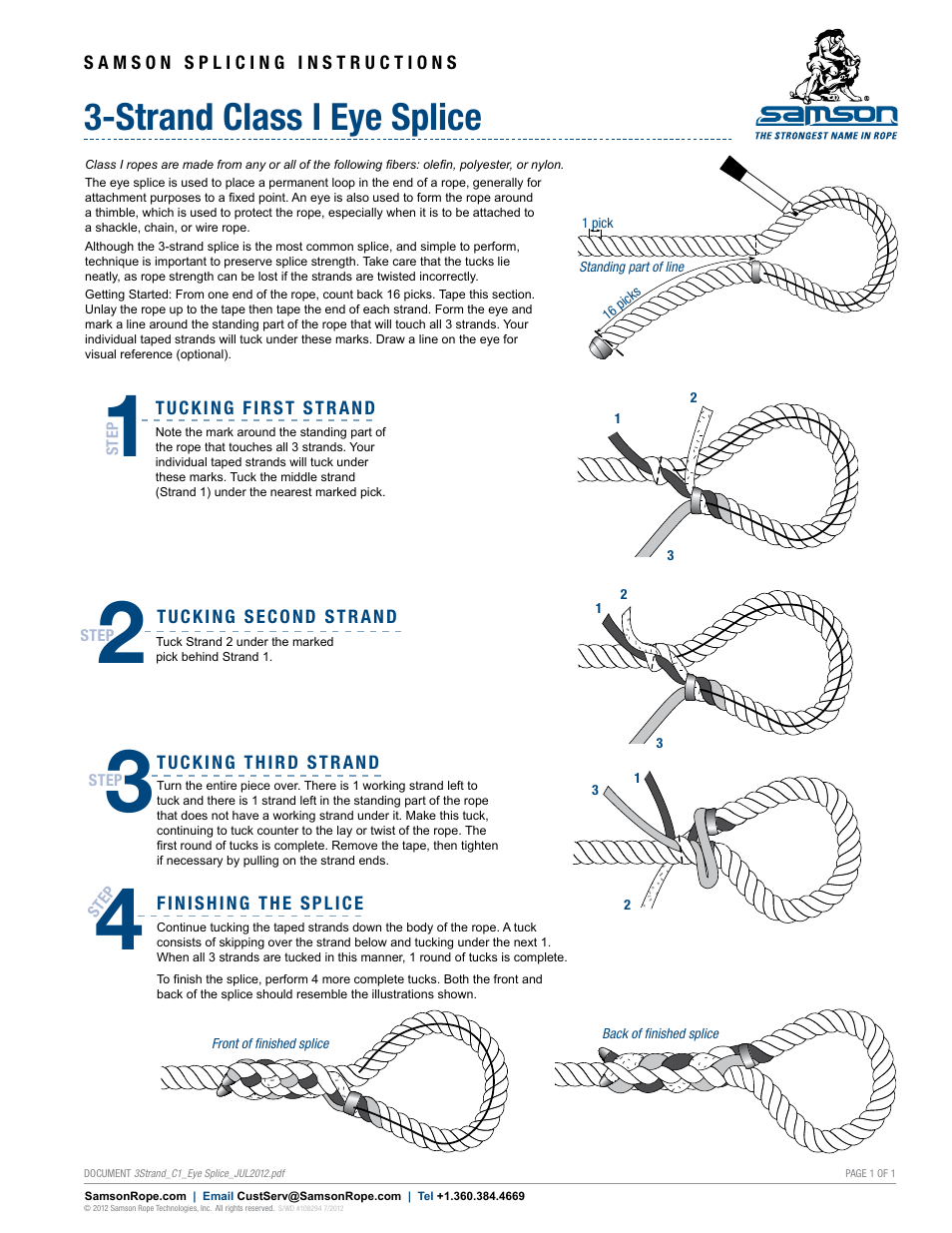 Samson 3-STRAND Class I Eye Splice User Manual | 1 page