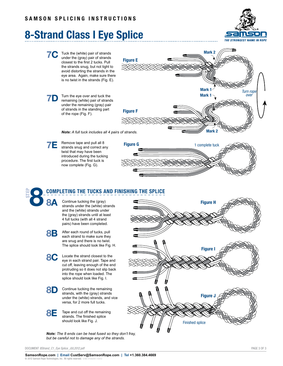 Strand class i eye splice, 7c 7 d 7 e, 8b 8 c 8 d 8 e | Samson 8-STRAND Class I Eye Splice User Manual | Page 3 / 3