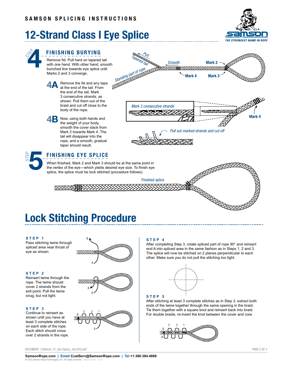 Strand class i eye splice lock stitching procedure, 4a 4 b | Samson 12-STRAND Class I Eye Splice User Manual | Page 2 / 2