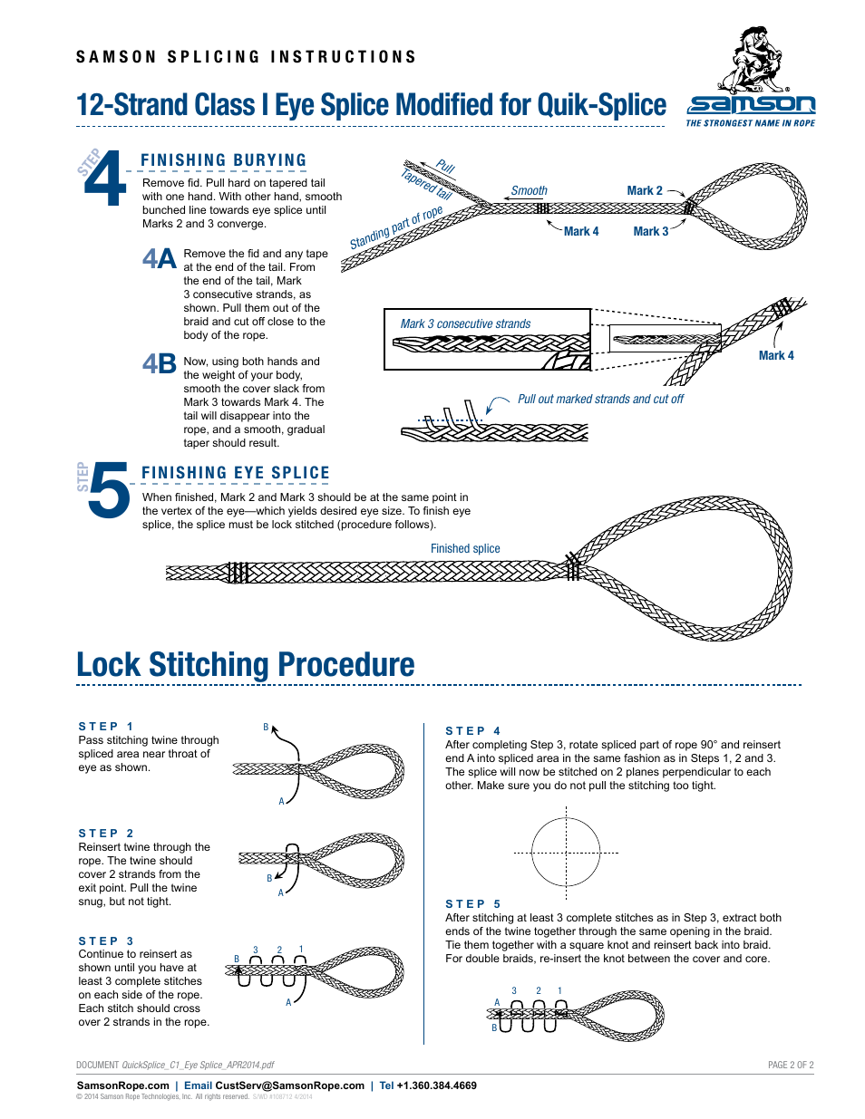 Lock stitching procedure, Strand class i eye splice modified for quik-splice, 4a 4 b | Samson 12-STRAND Class I Eye Splice Modified for Quik-Splice User Manual | Page 2 / 2