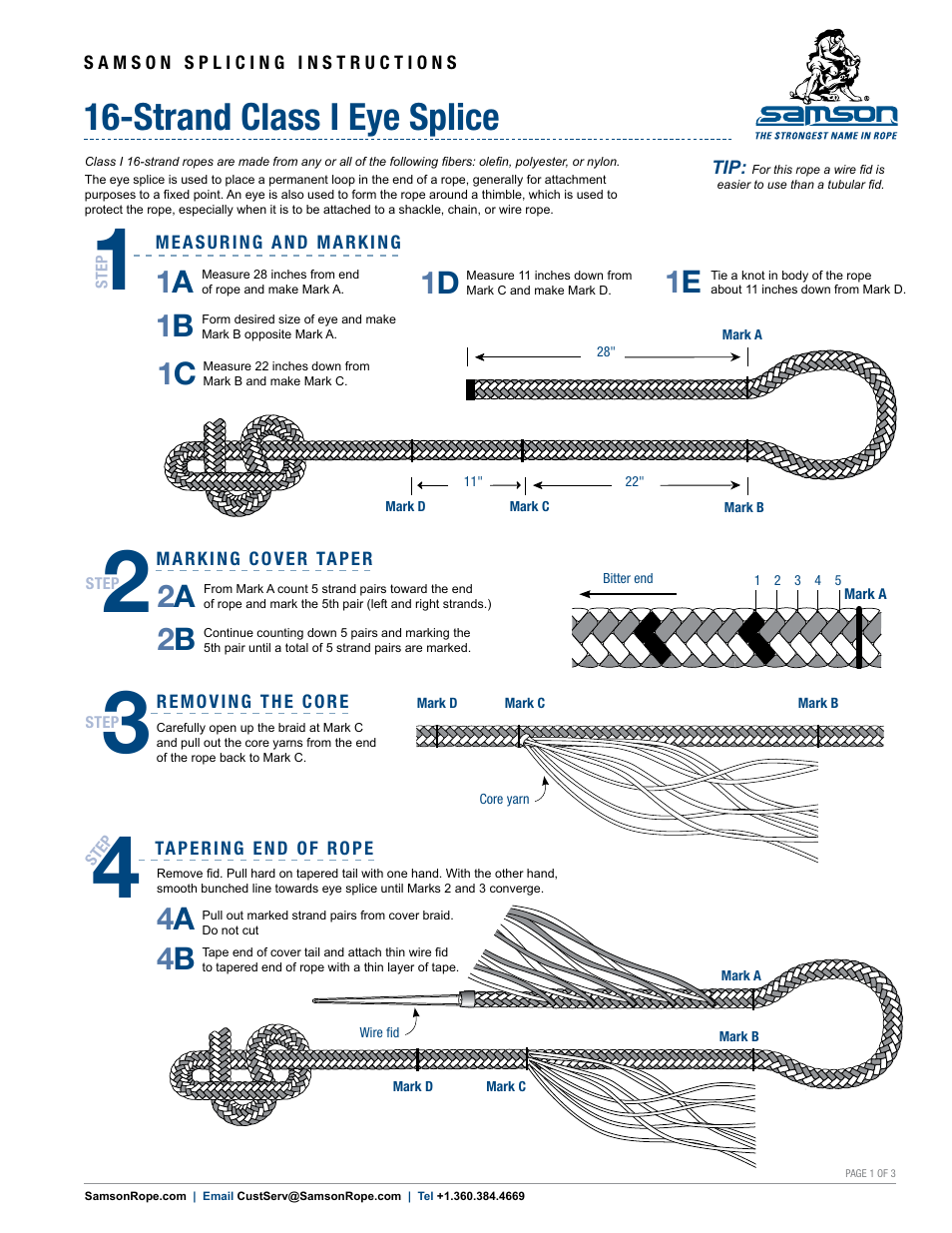 Samson 16-STRAND Class I Eye Splice User Manual | 3 pages