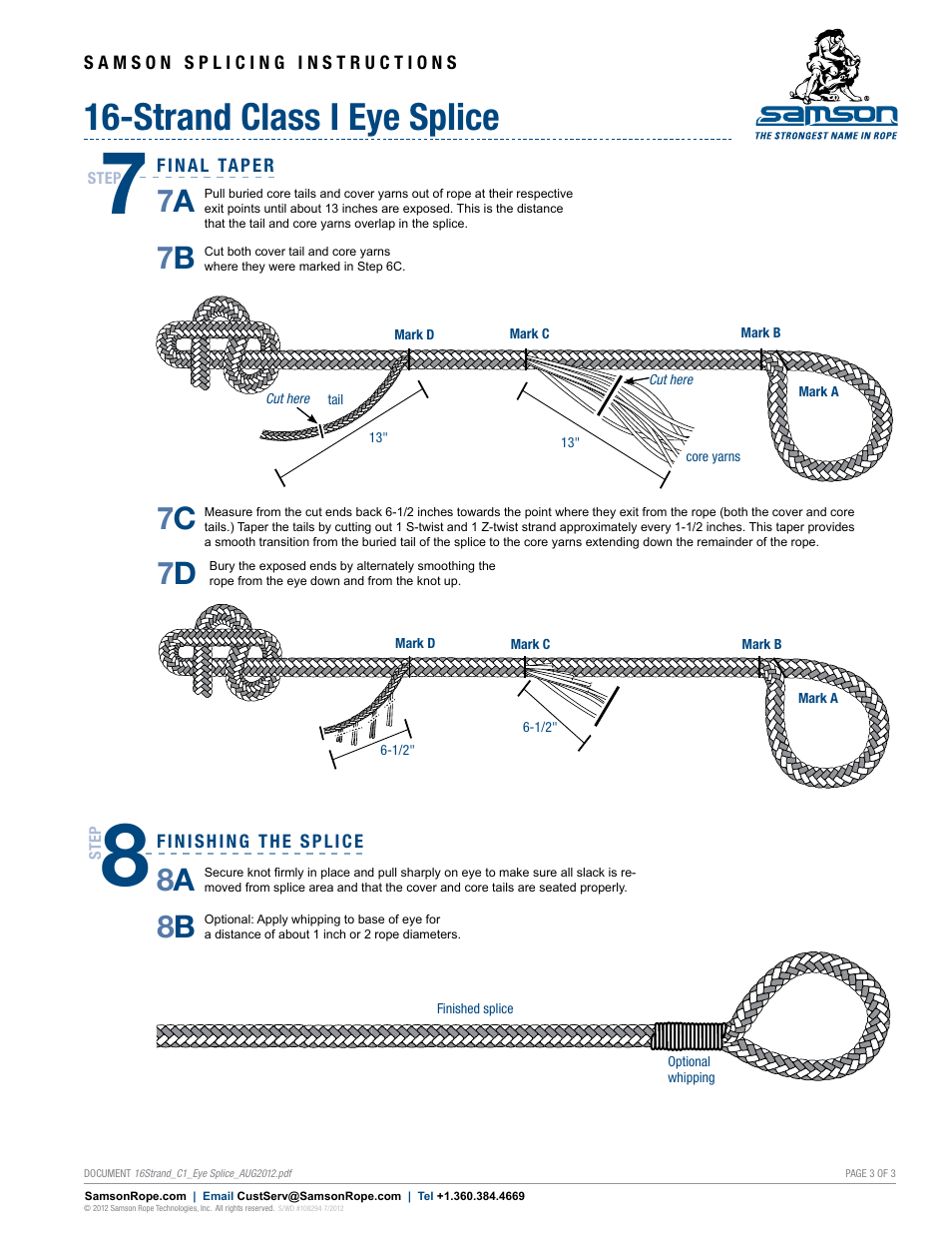 Strand class i eye splice | Samson 16-STRAND Class I Eye Splice User Manual | Page 3 / 3