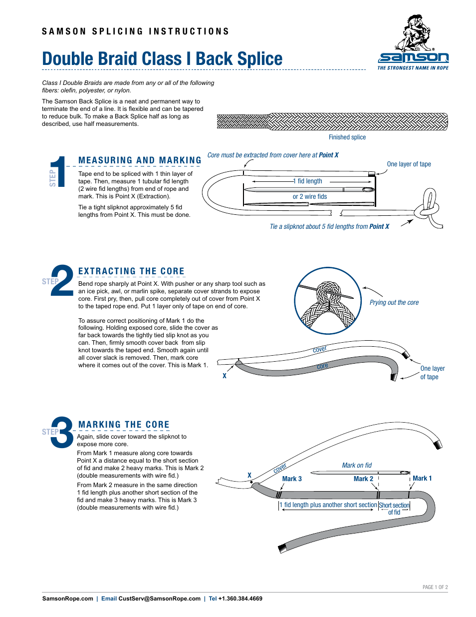 Samson DOUBLE BRAID Class I Back Splice User Manual | 2 pages