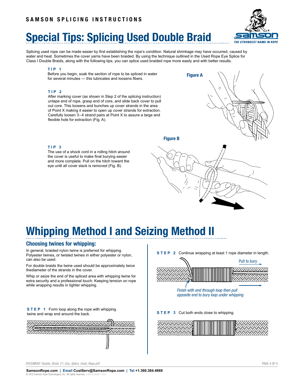Special tips: splicing used double braid, Whipping method i and seizing method ii, Choosing twines for whipping | Samson DOUBLE BRAID Class I Eye Splice Modified for Used Rope User Manual | Page 4 / 4