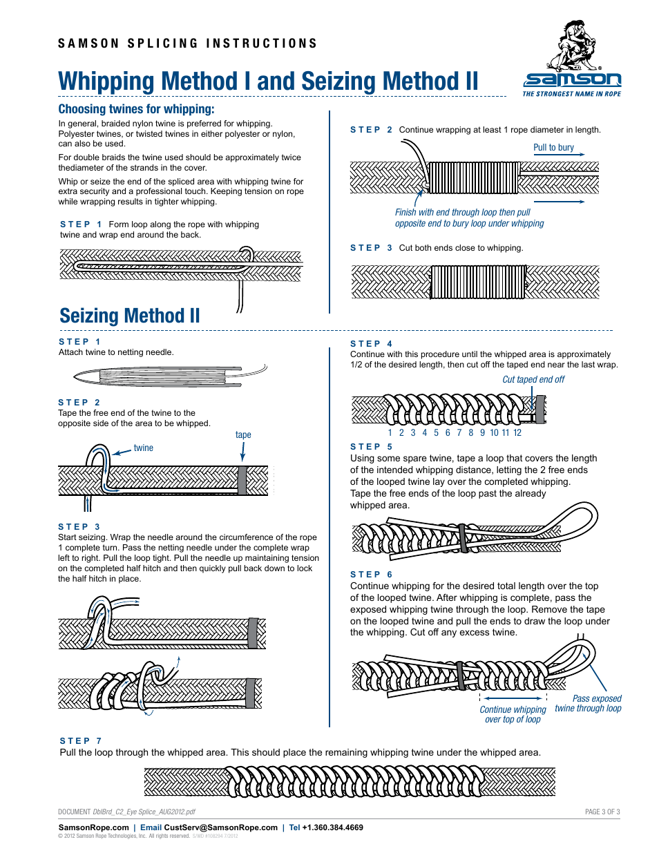 Whipping method i and seizing method ii, Seizing method ii, Choosing twines for whipping | Samson DOUBLE BRAID Class II Eye Splice User Manual | Page 3 / 3