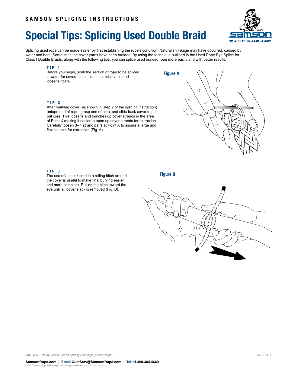 Samson DOUBLE BRAID Special Tips for Splicing Double Braid Used Rope User Manual | 1 page