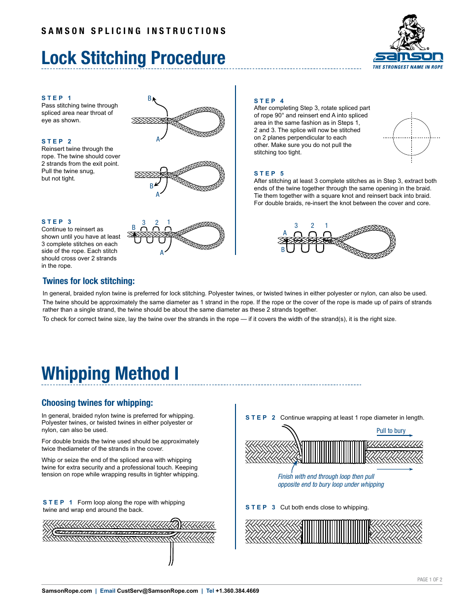 Samson MISCELLANEOUS Lock Stitching, Whipping, and Seizing Procedures User Manual | 2 pages