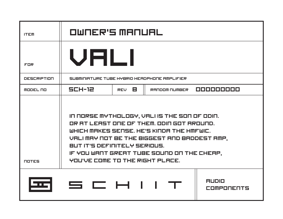Schiit Vali User Manual | 4 pages