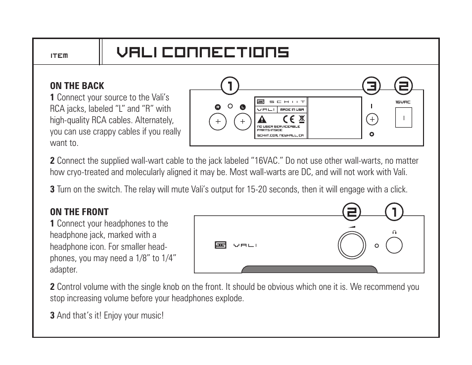 Vali connections, New to tube amps | Schiit Vali User Manual | Page 2 / 4