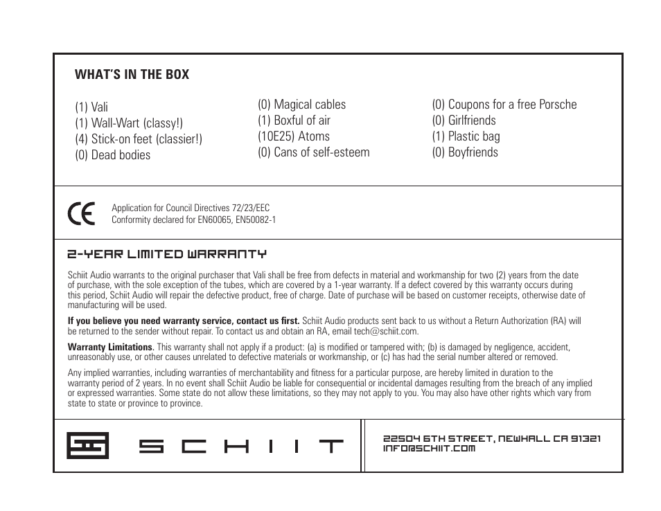 Vali, Owner’s manual | Schiit Vali User Manual | Page 4 / 4