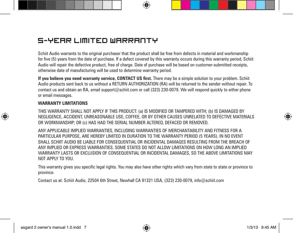 Year limited warranty | Schiit Asgard 2 User Manual | Page 7 / 8