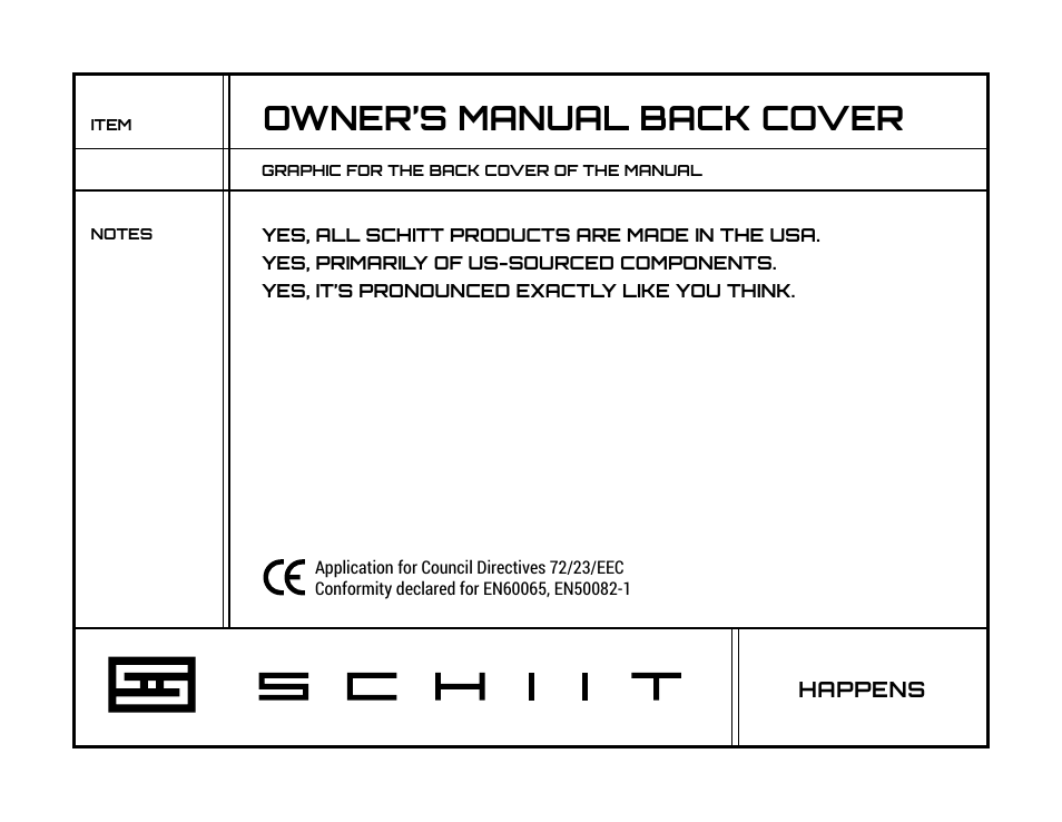 Owner’s manual back cover | Schiit Valhalla 2 User Manual | Page 5 / 5