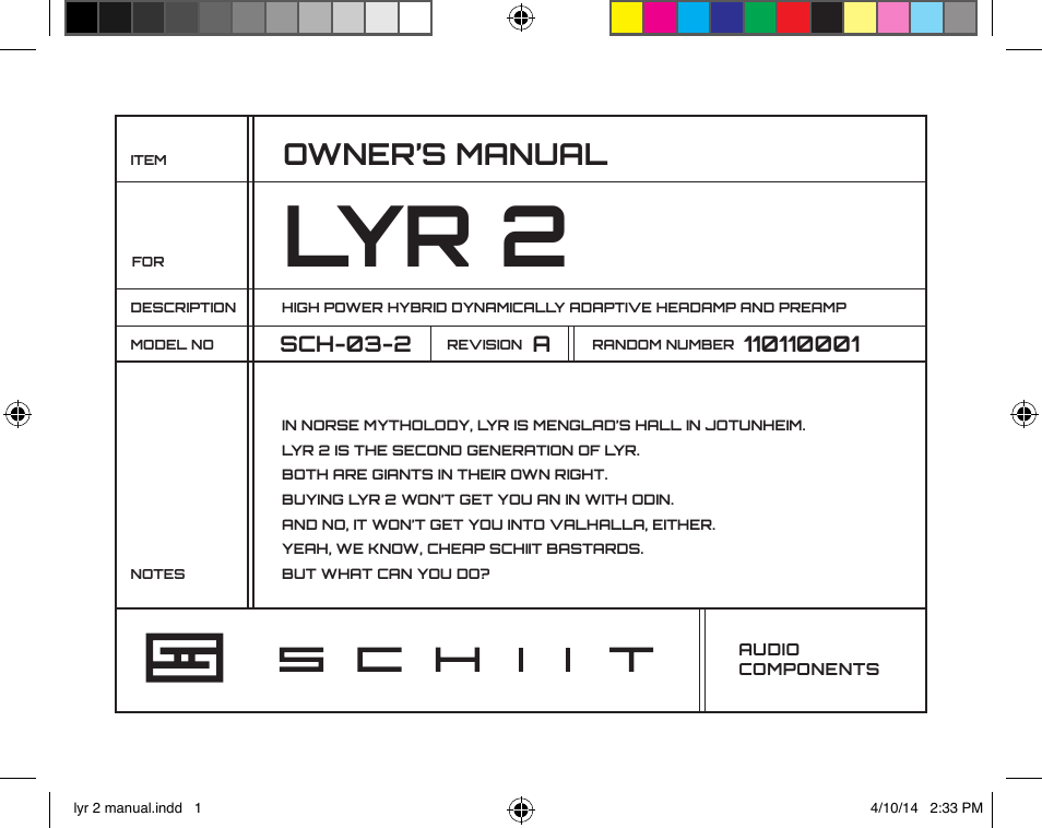 Schiit Lyr 2 User Manual | 8 pages